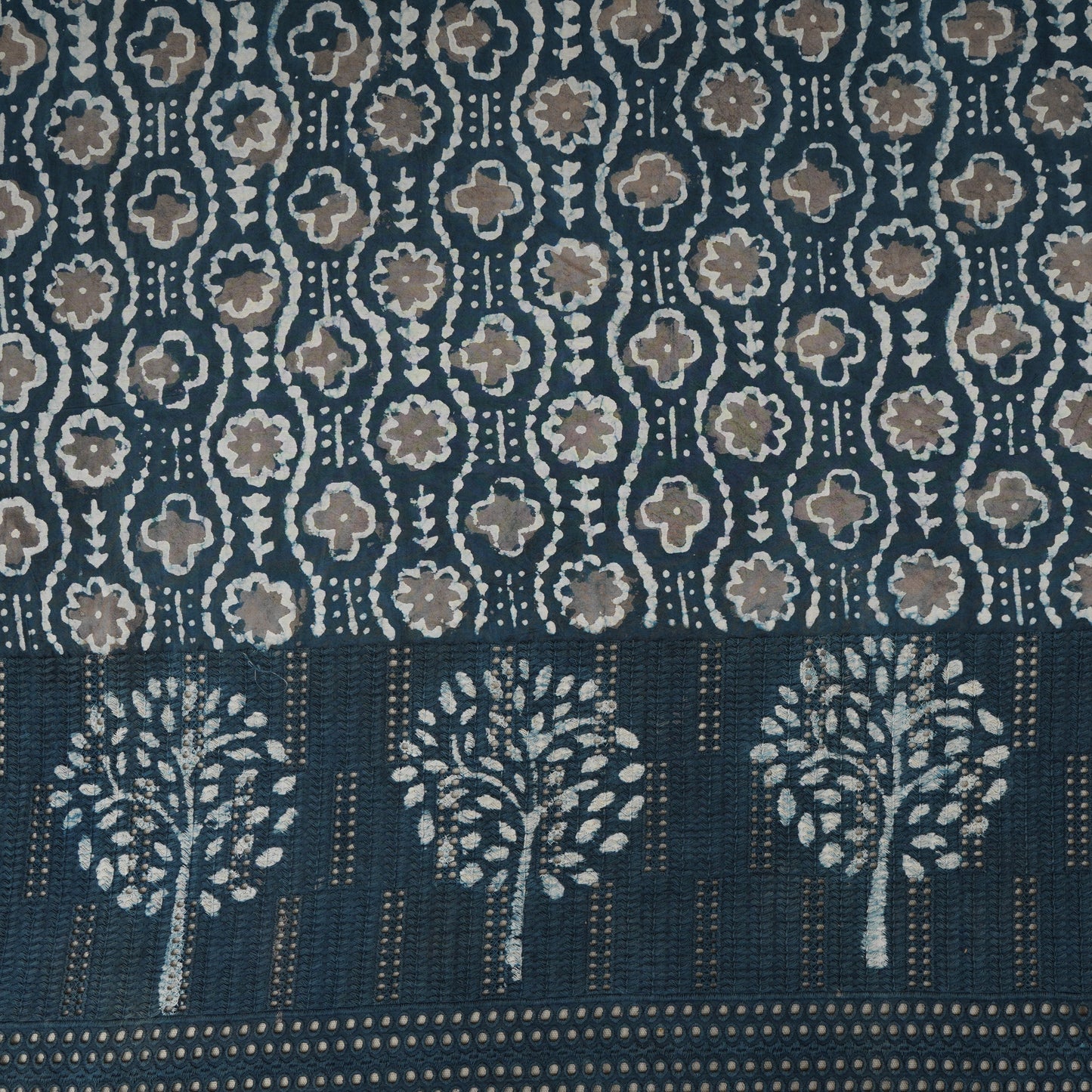 Blue & White Floral Batik Print Cotton Schiffli Fabric CH-29806