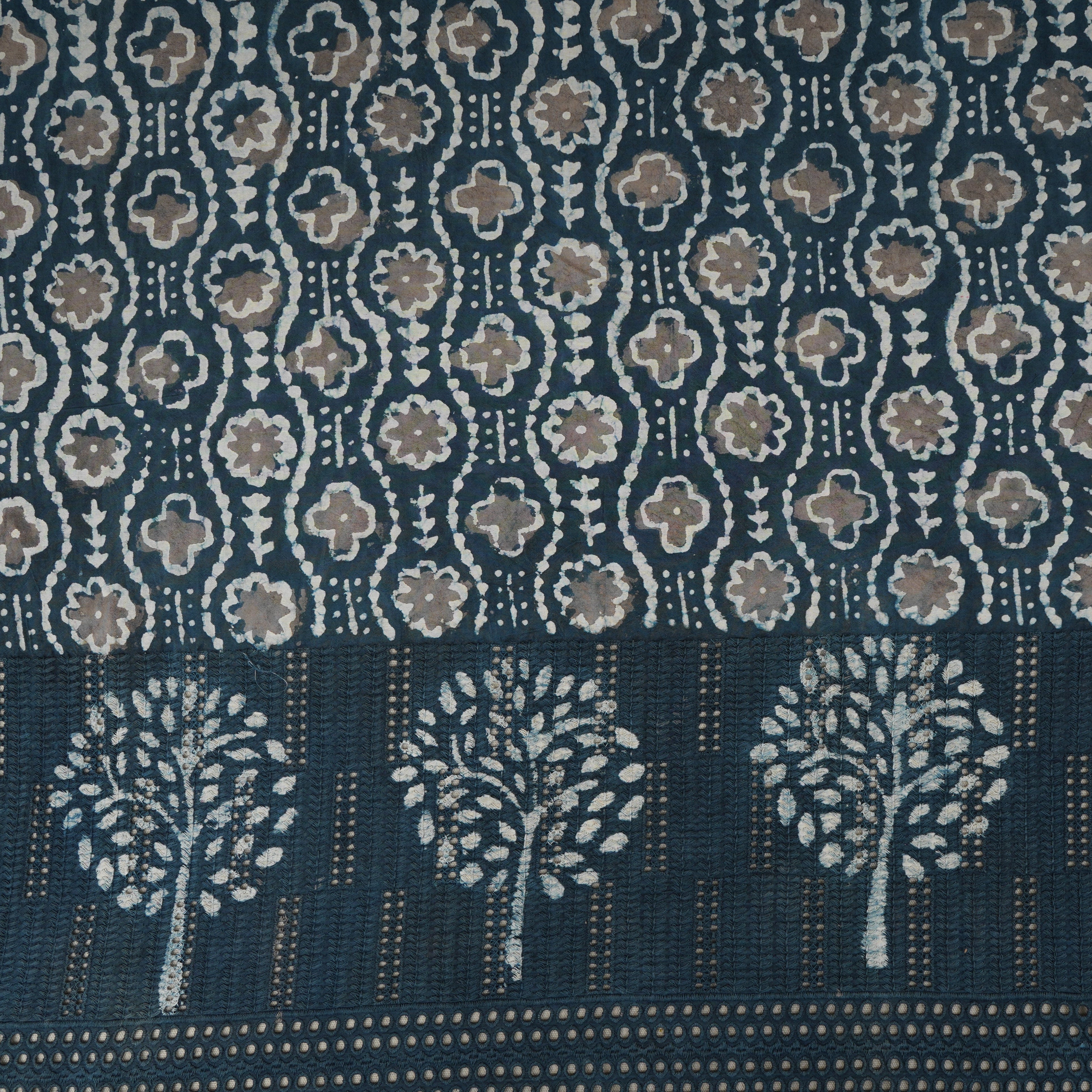 Blue & White Floral Batik Print Cotton Schiffli Fabric CH-29806 - TradeUNO