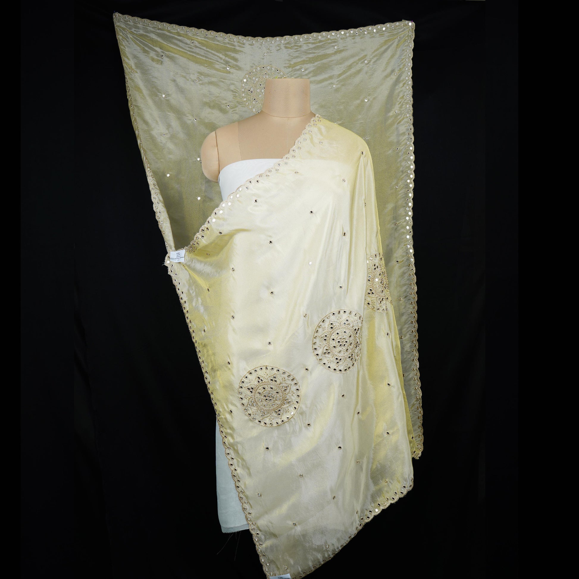 Golden mirror thread embroidery Tissue Dupatta SU-31041 - TradeUNO