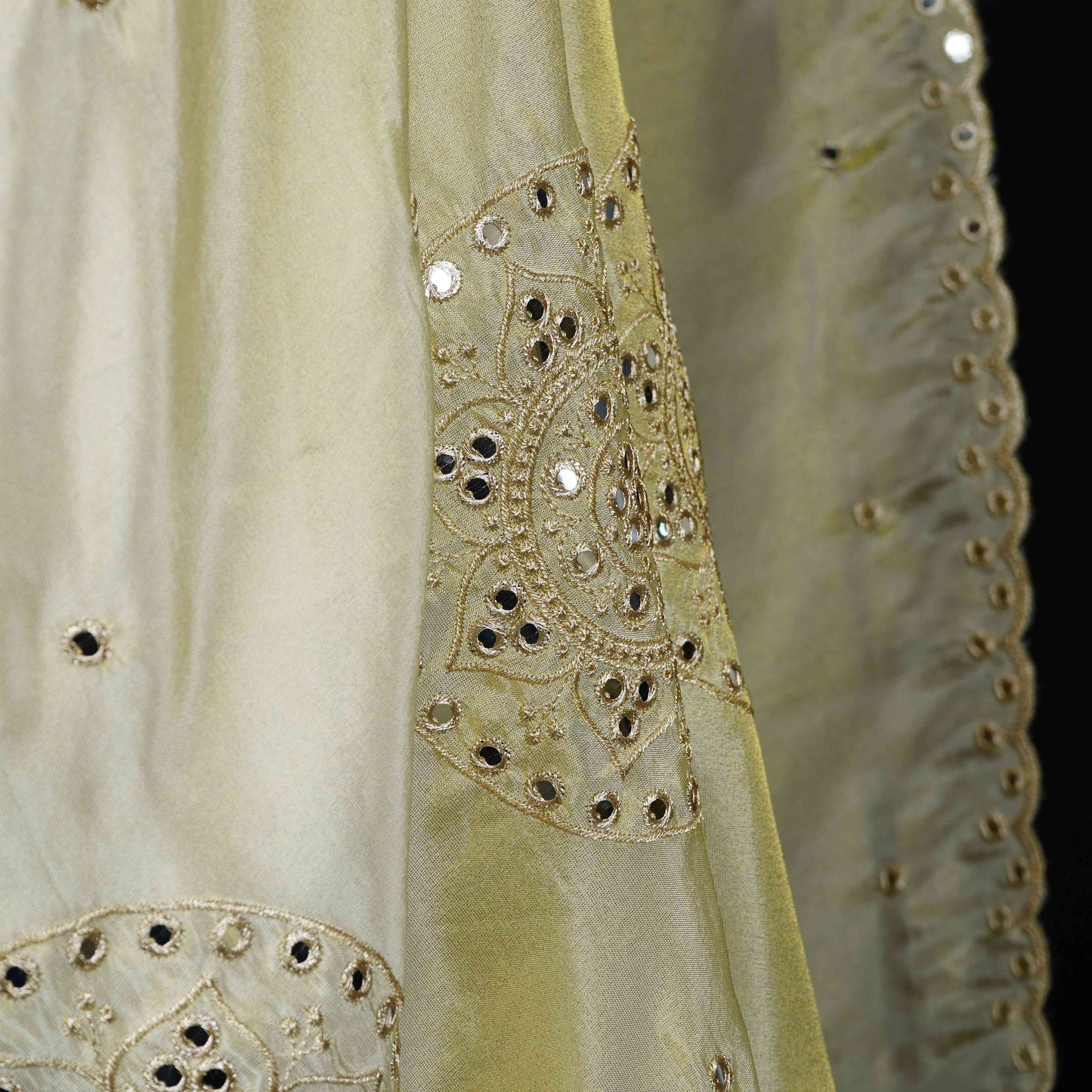 Golden mirror thread embroidery Tissue Dupatta SU-31041 - TradeUNO