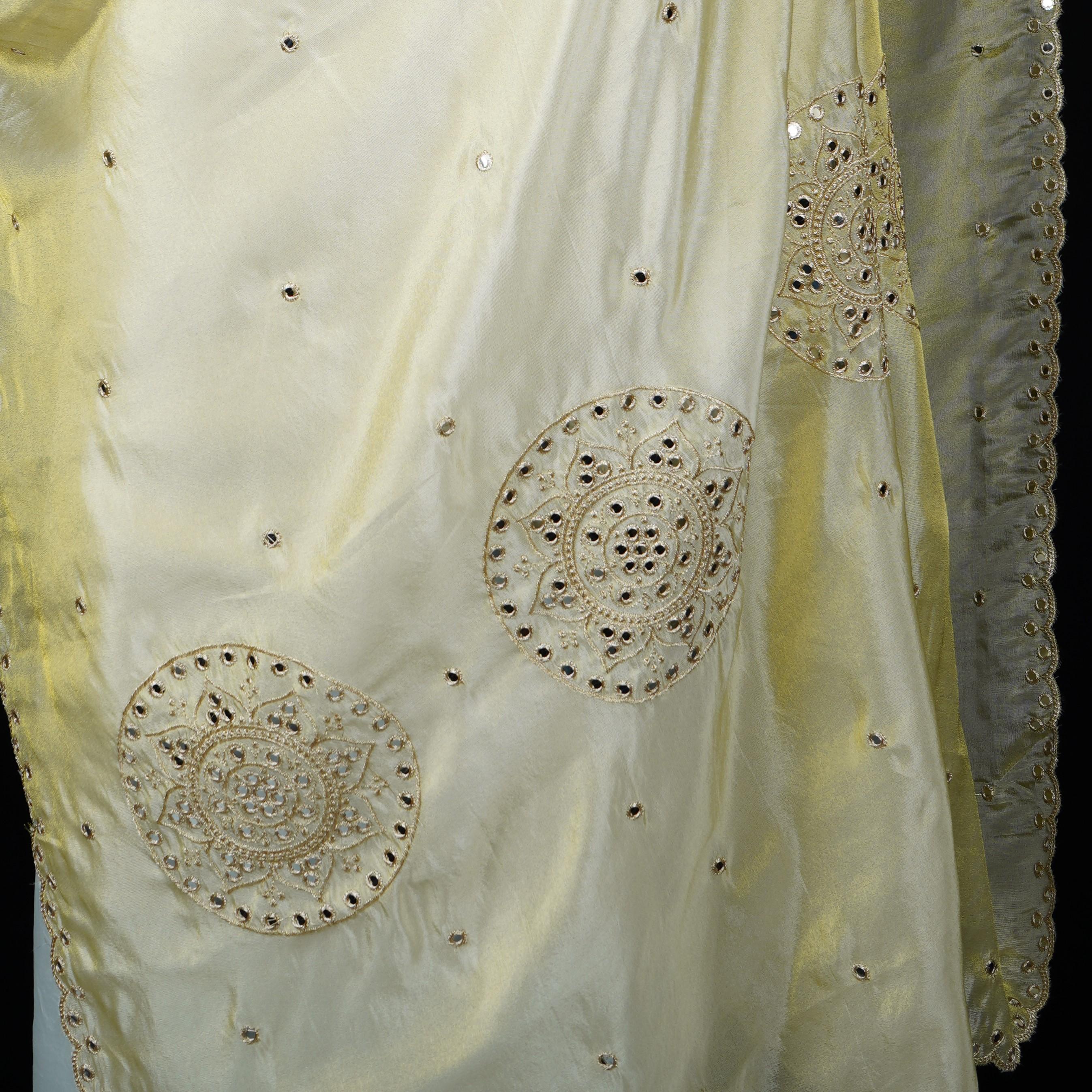 Golden mirror thread embroidery Tissue Dupatta SU-31041 - TradeUNO