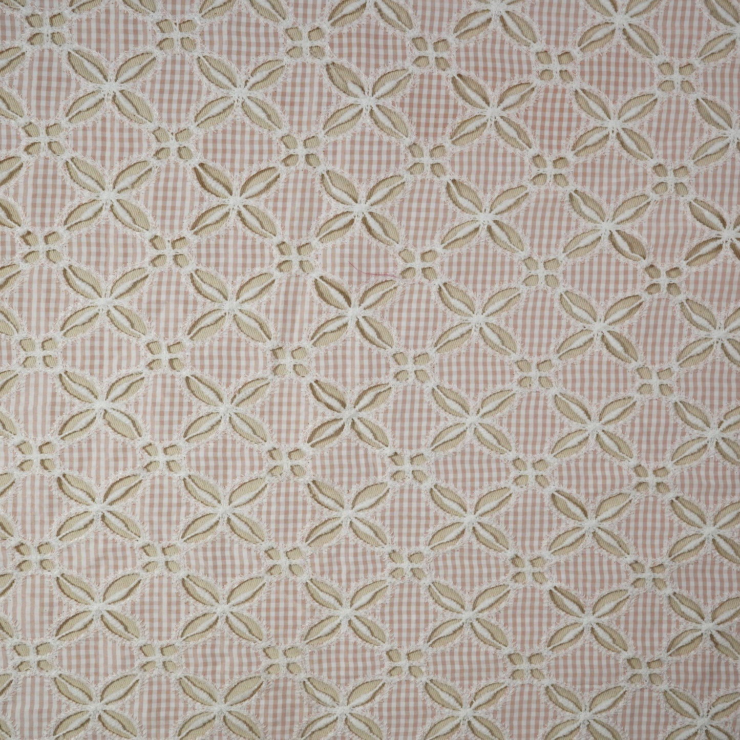  Peach Floral Poplin Schiffli Fabric 22574