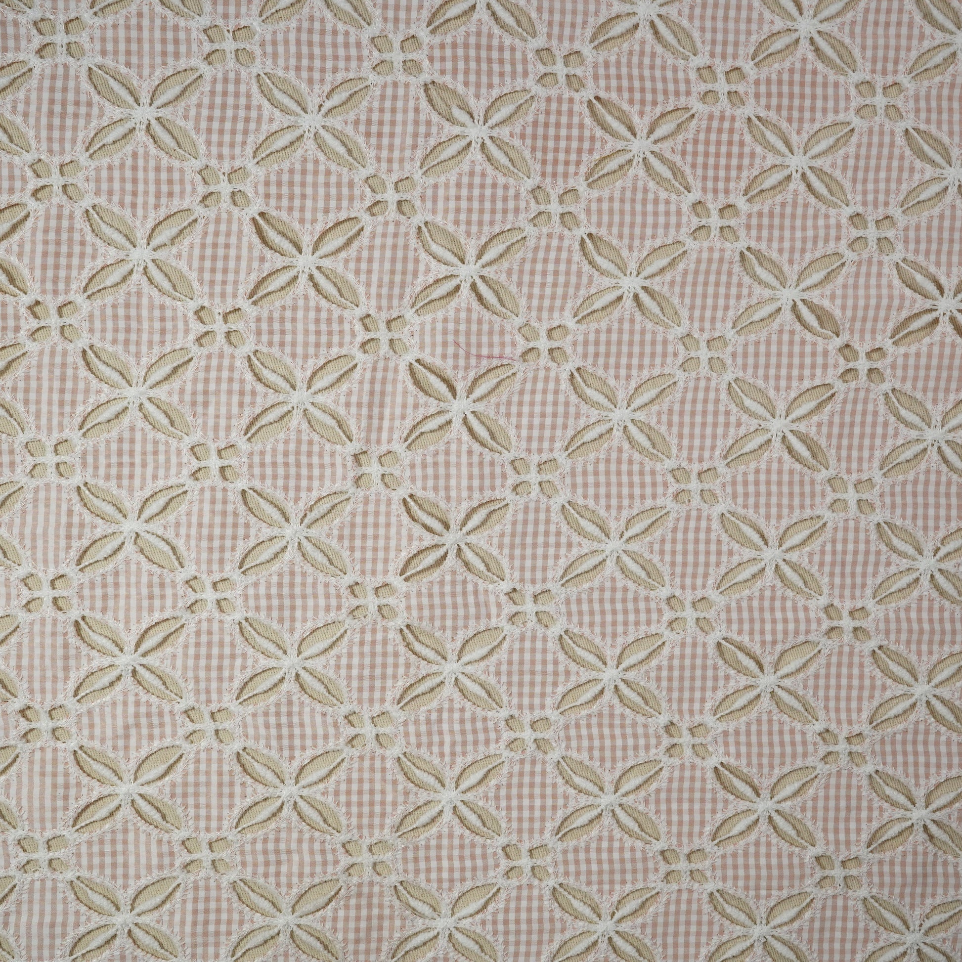  Peach Floral Poplin Schiffli Fabric 22574