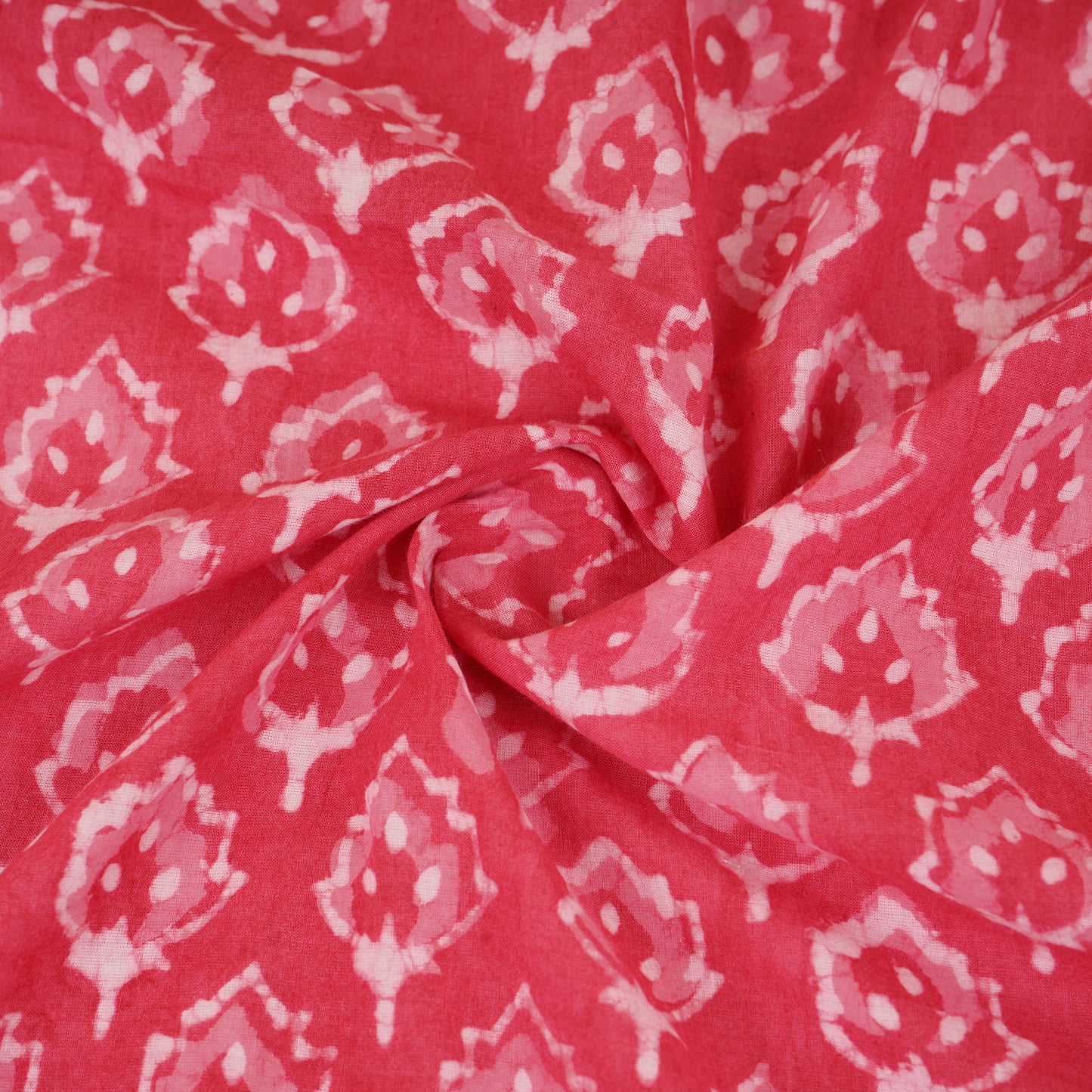 Pink & White Floral Batik Print Cotton Schiffli Fabric CH-29814