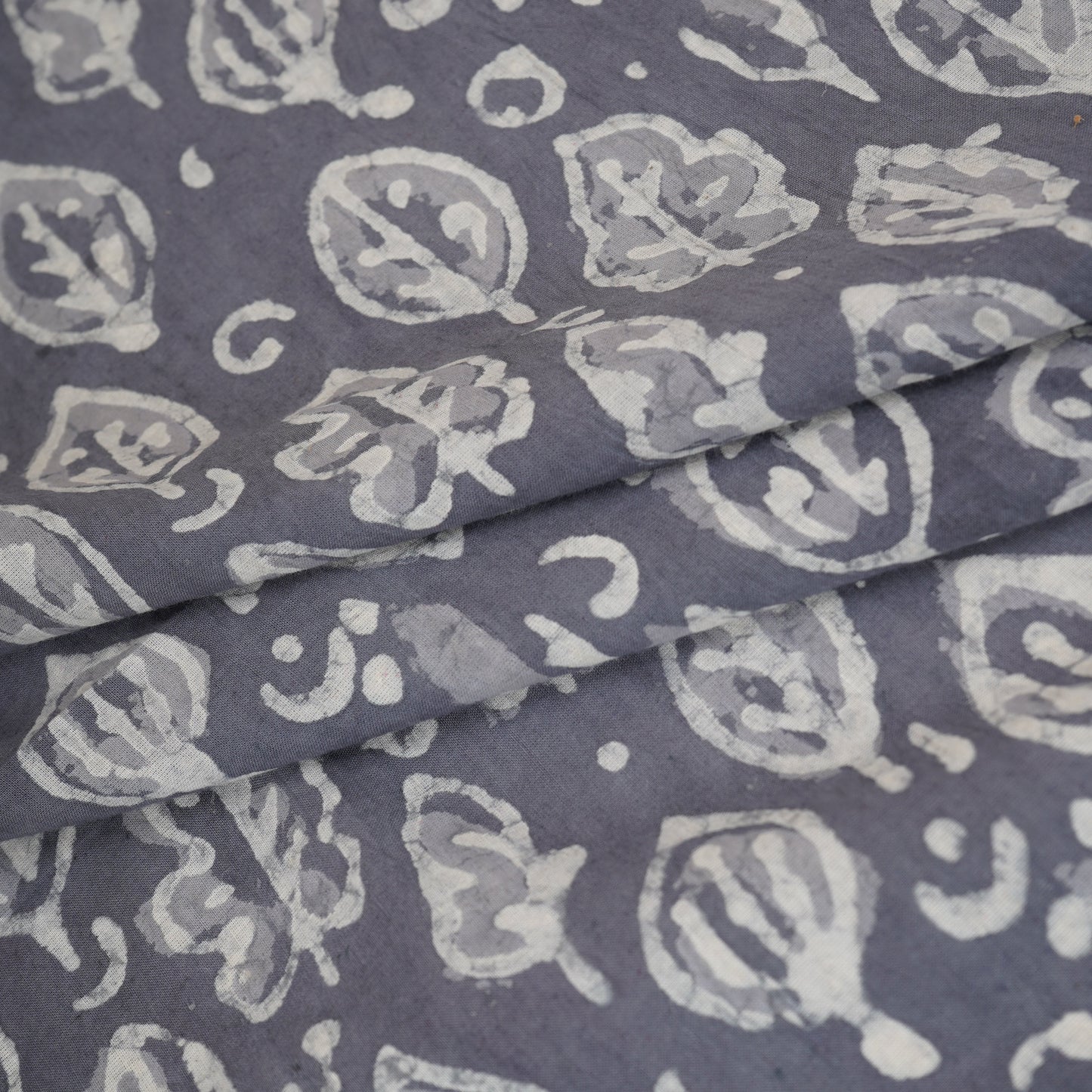 Grey & White Floral Batik Print Cotton Schiffli Fabric CH-29815