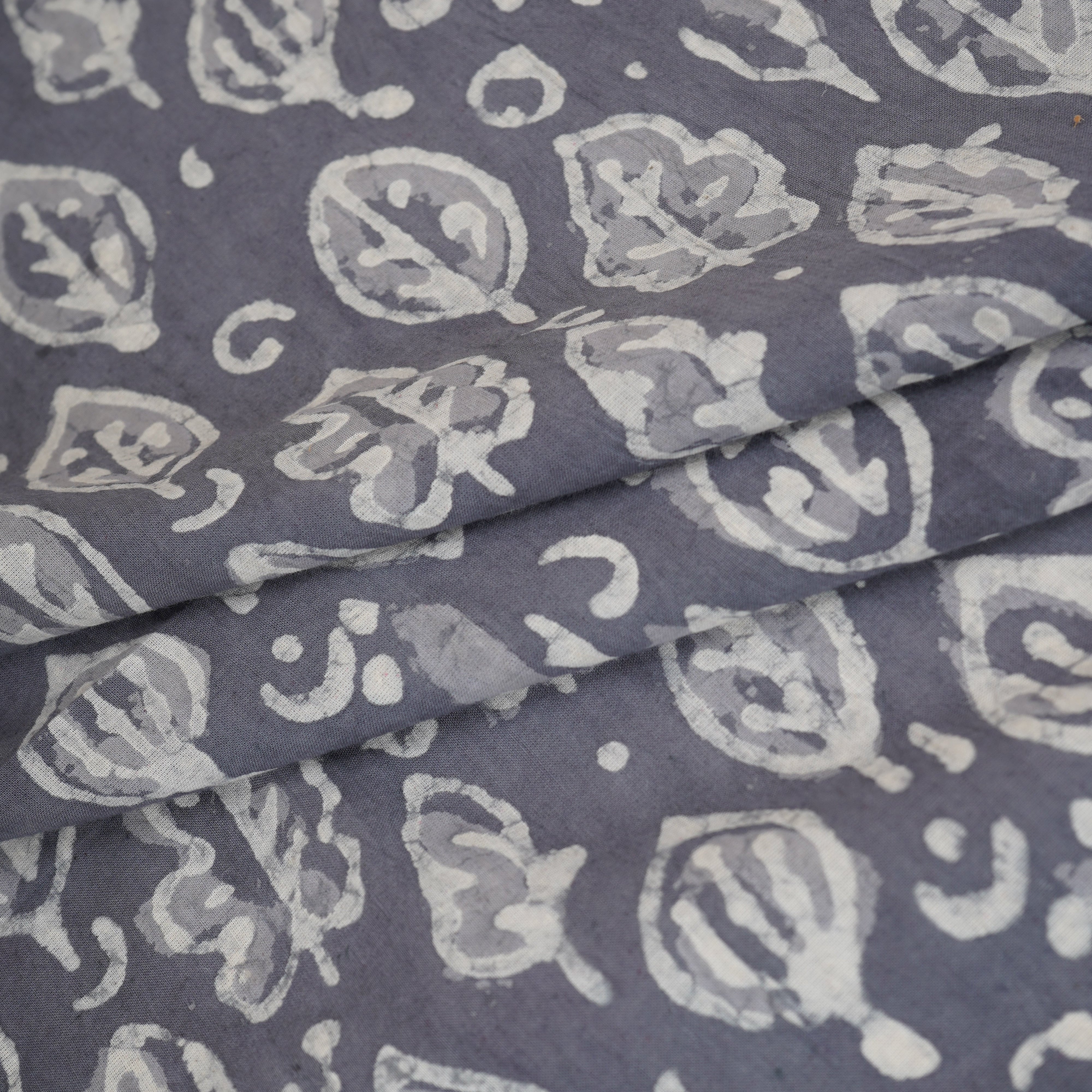 Grey & White Floral Batik Print Cotton Schiffli Fabric CH-29815 - TradeUNO