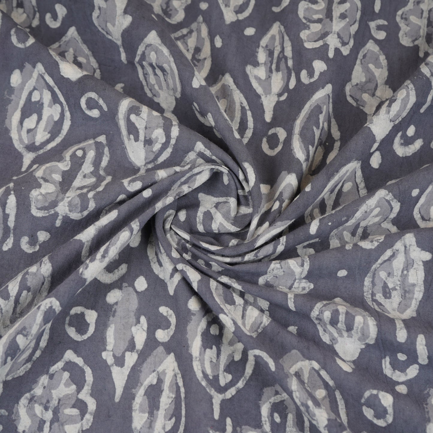 Grey & White Floral Batik Print Cotton Schiffli Fabric CH-29815