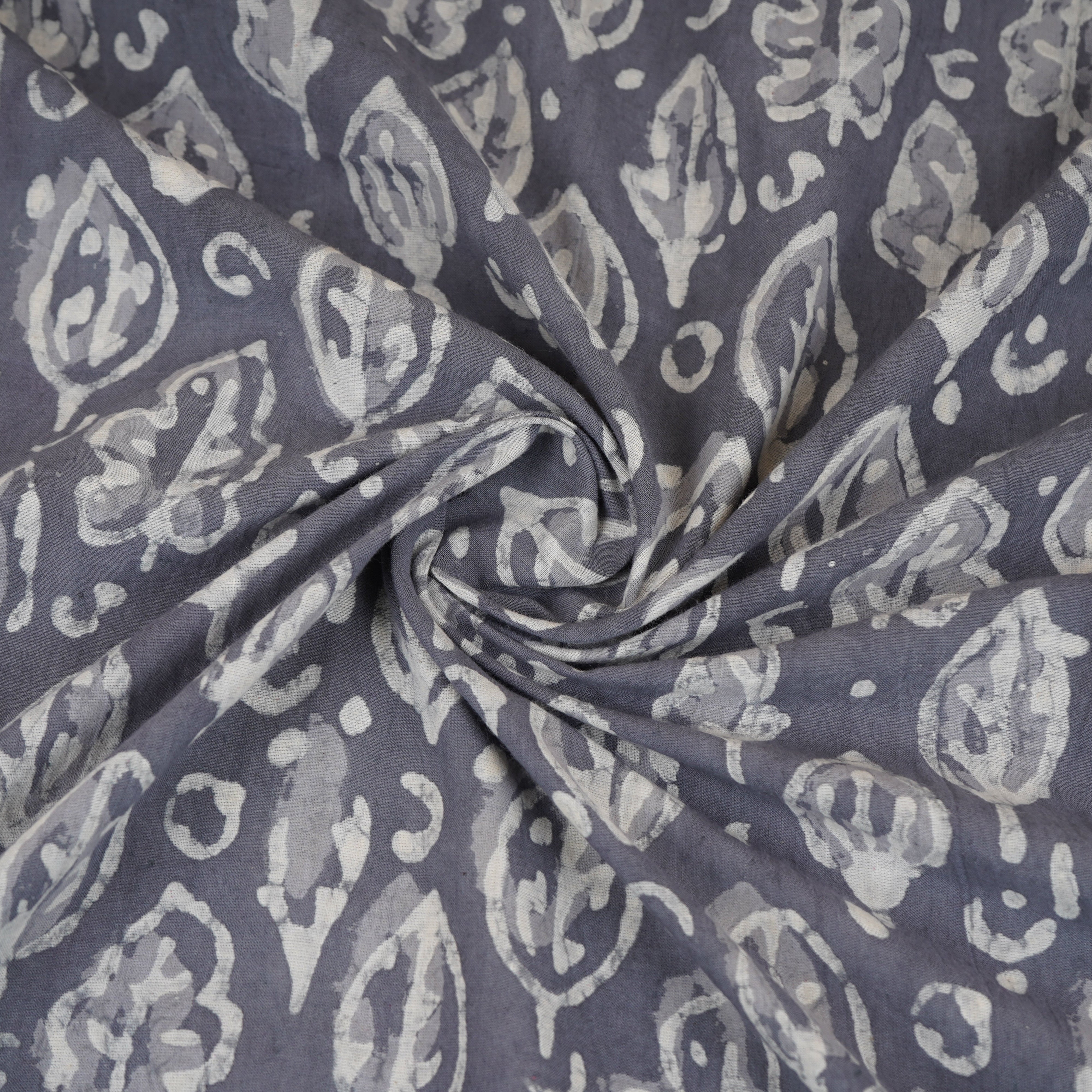 Grey & White Floral Batik Print Cotton Schiffli Fabric CH-29815 - TradeUNO