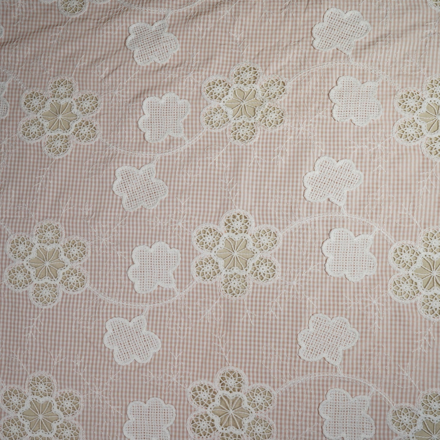 Pink Floral Poplin Schiffli Fabric 22583