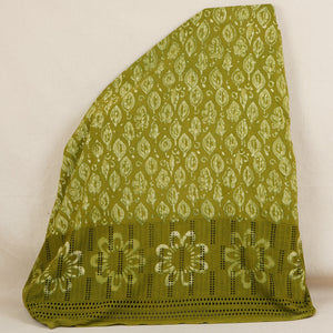 Green & White Floral Batik Print Cotton Schiffli Fabric CH-29816 - TradeUNO