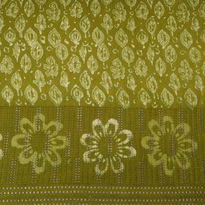 Green & White Floral Batik Print Cotton Schiffli Fabric CH-29816 - TradeUNO