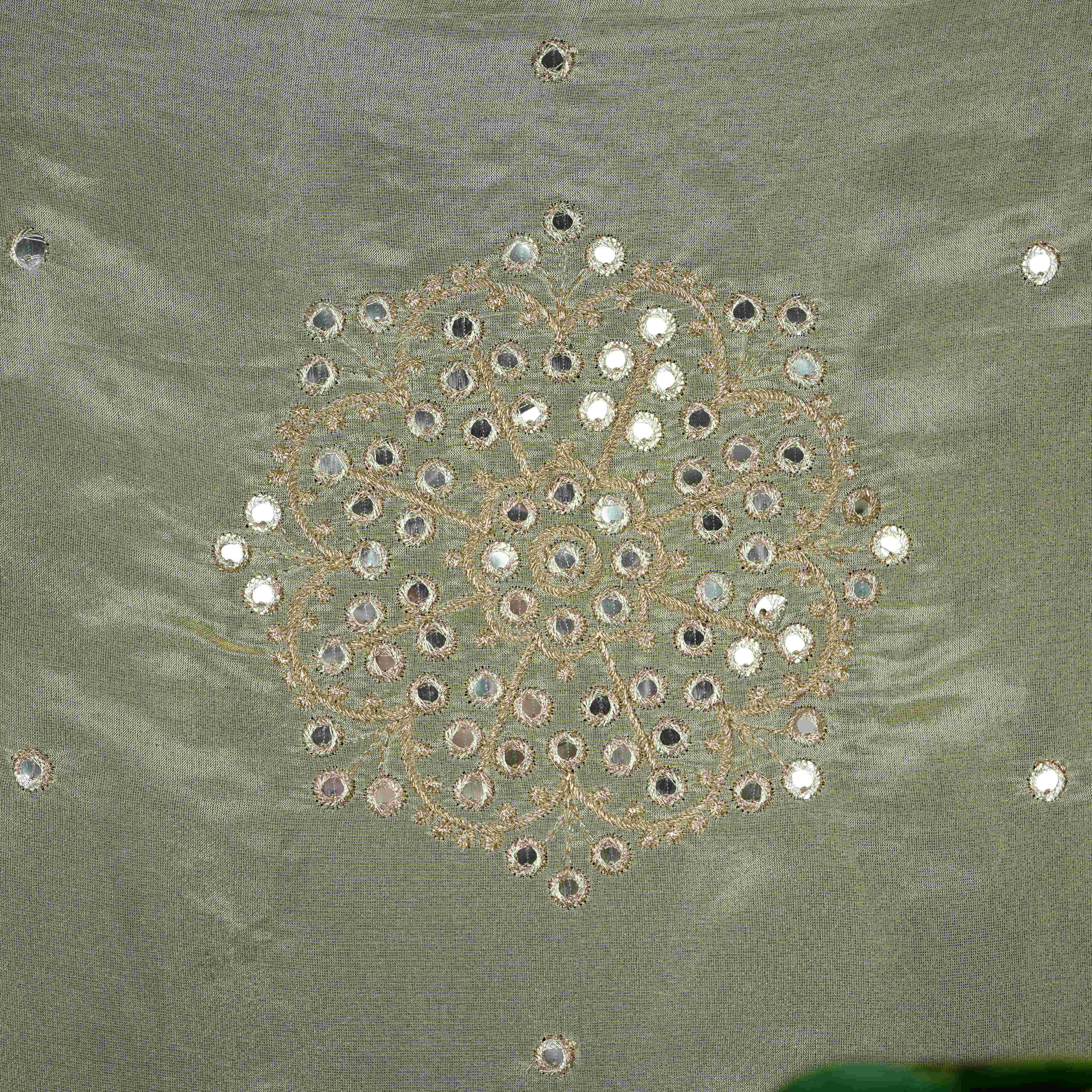Golden mirror thread embroidery Tissue Dupatta SU-31042 - TradeUNO