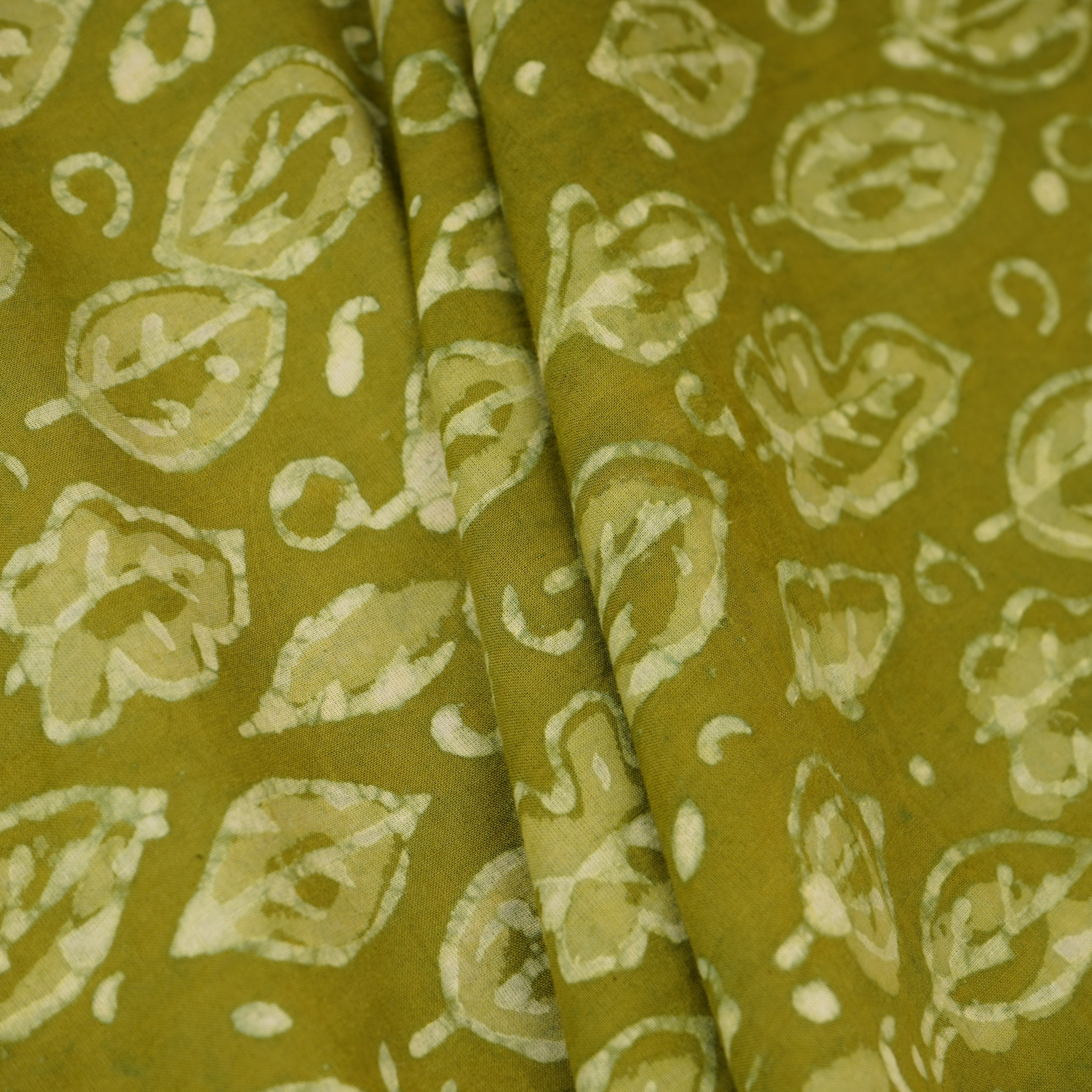Green & White Floral Batik Print Cotton Schiffli Fabric CH-29816 - TradeUNO