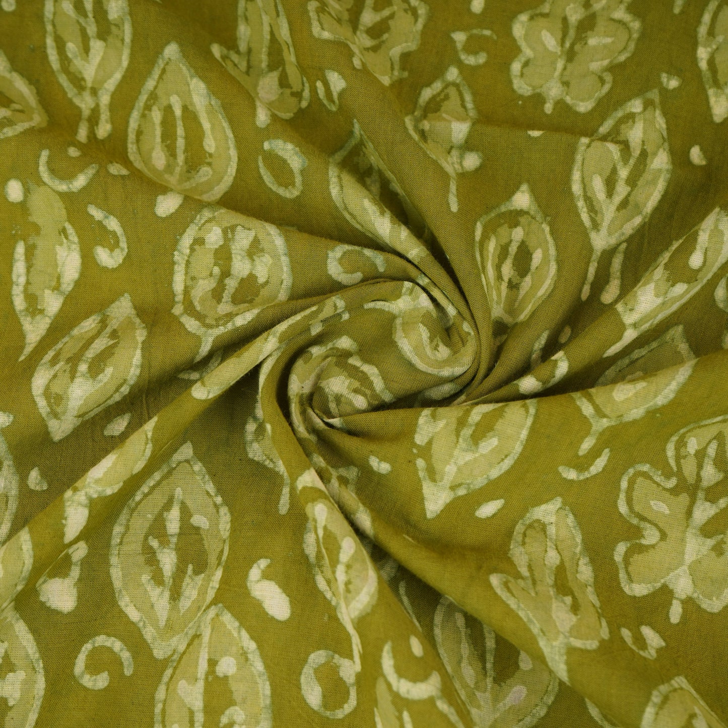 Green & White Floral Batik Print Cotton Schiffli Fabric CH-29816