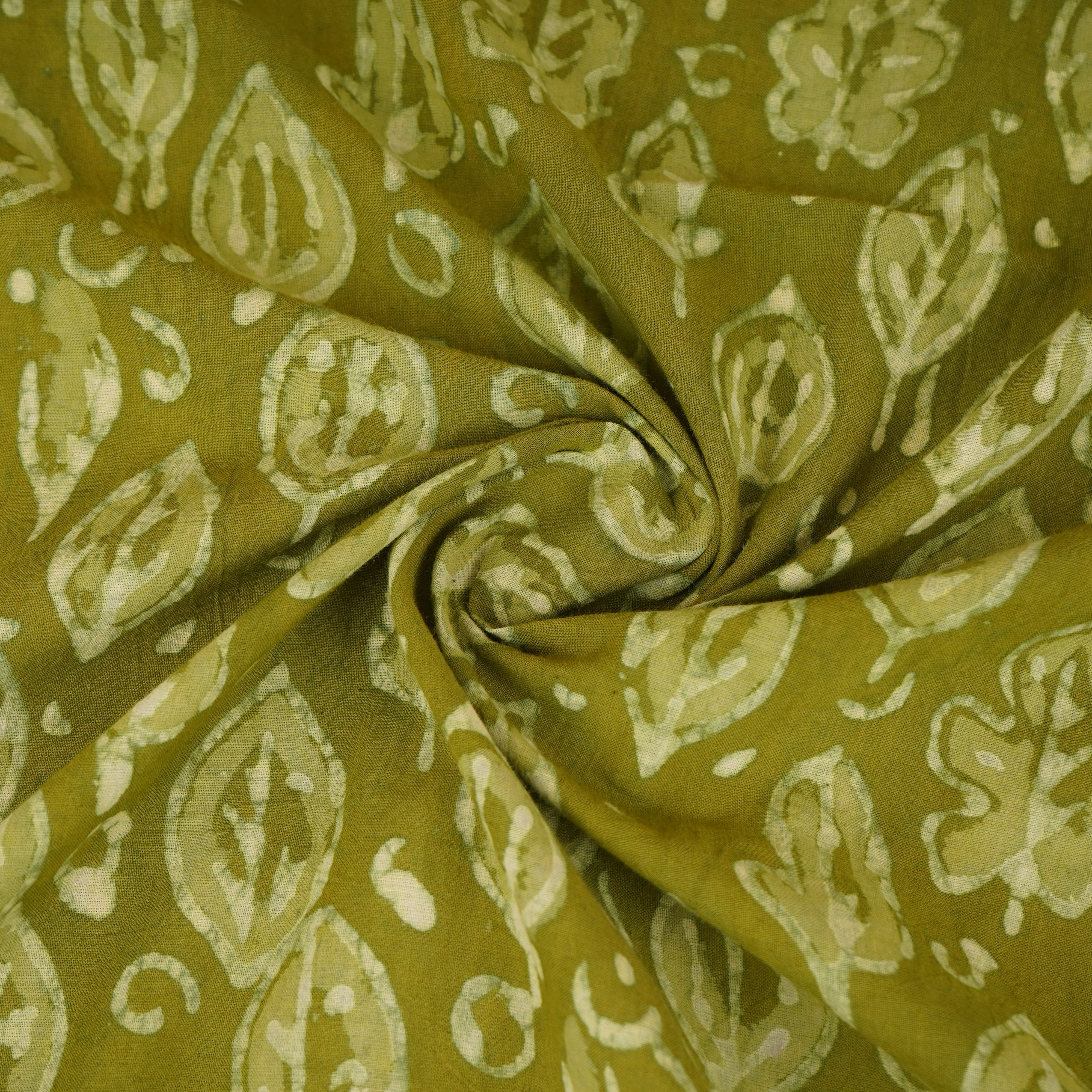 Green & White Floral Batik Print Cotton Schiffli Fabric CH-29816 - TradeUNO