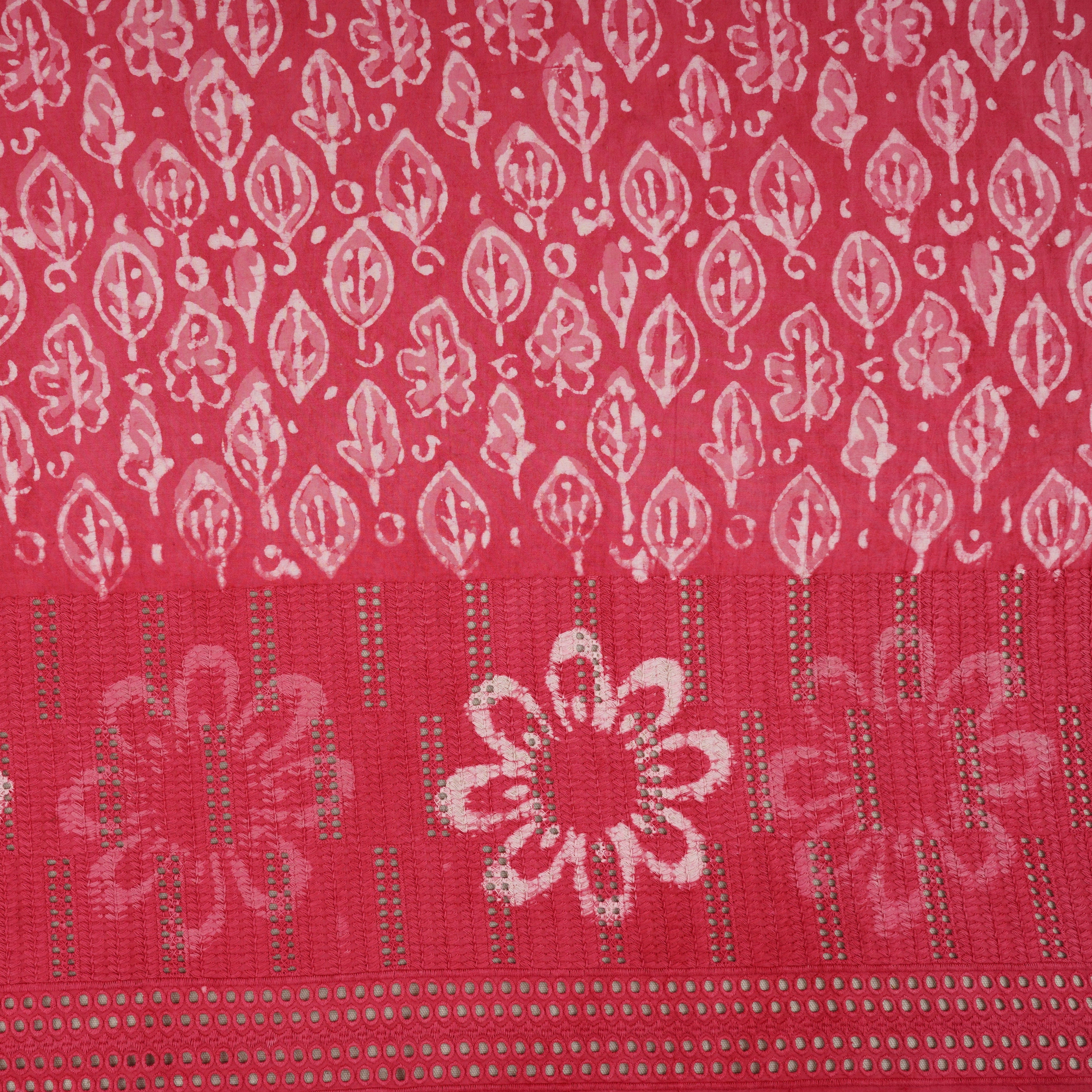 Pink & White Floral Batik Print Cotton Schiffli Fabric CH-29819 - TradeUNO