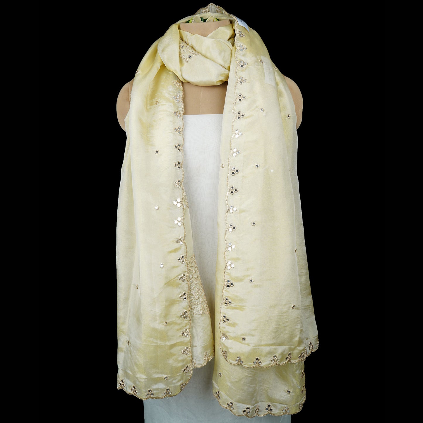 Golden mirror thread embroidery Tissue Dupatta SU-31042 - TradeUNO