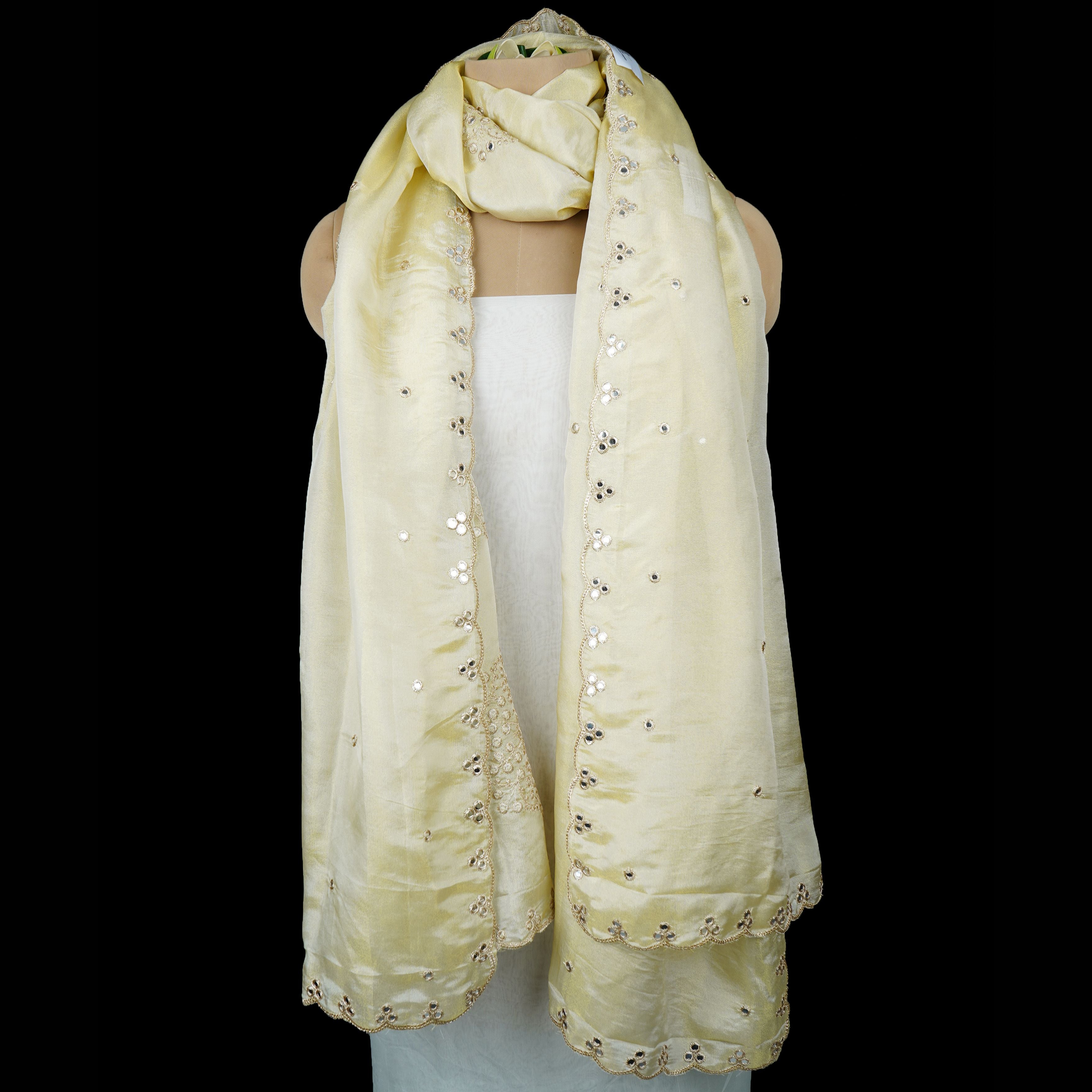 Golden mirror thread embroidery Tissue Dupatta SU-31042 - TradeUNO