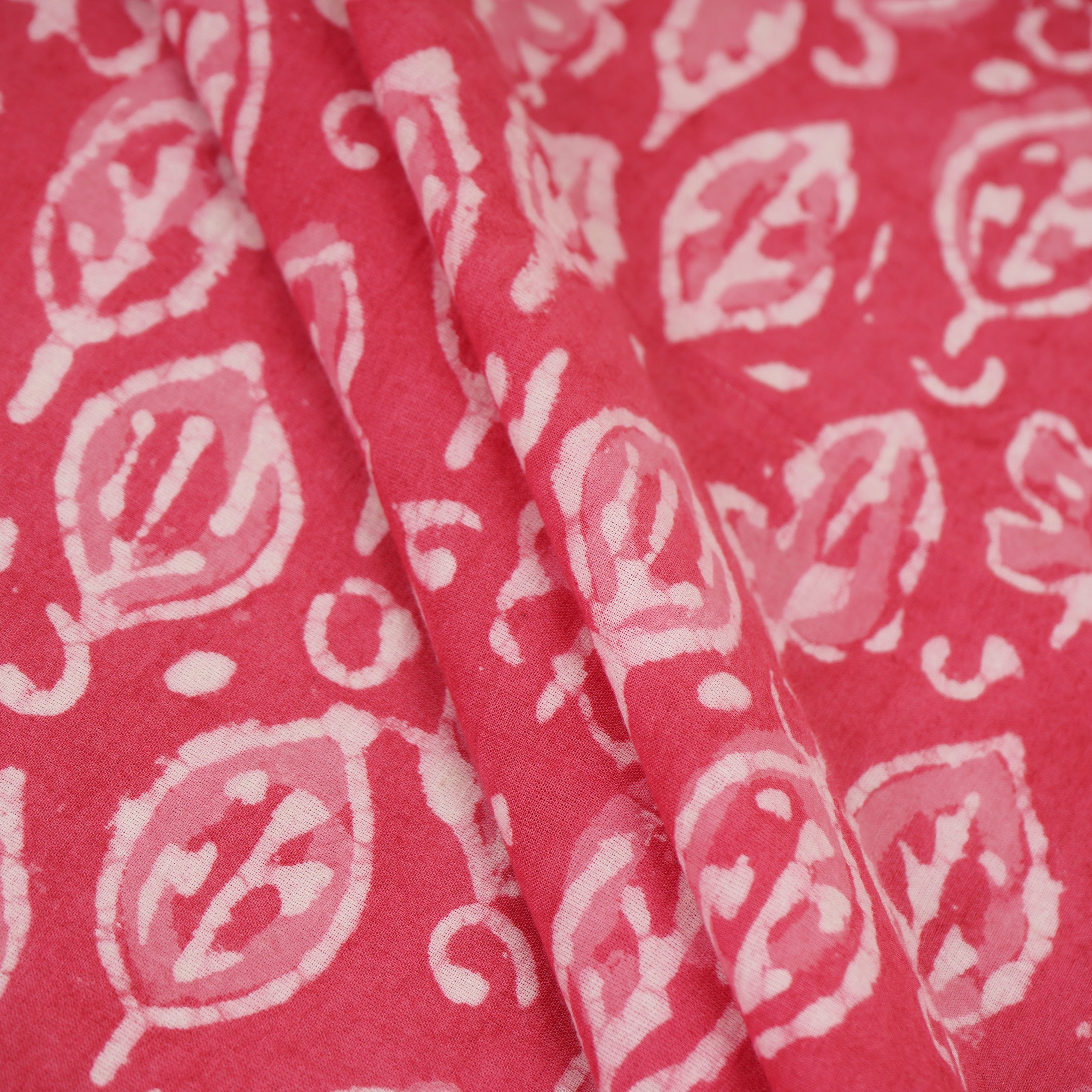 Pink & White Floral Batik Print Cotton Schiffli Fabric CH-29819 - TradeUNO