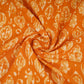 Orange & White Floral Batik Print Cotton Schiffli Fabric CH-29818