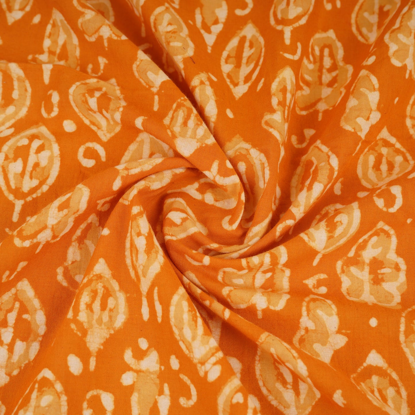 Orange & White Floral Batik Print Cotton Schiffli Fabric CH-29818
