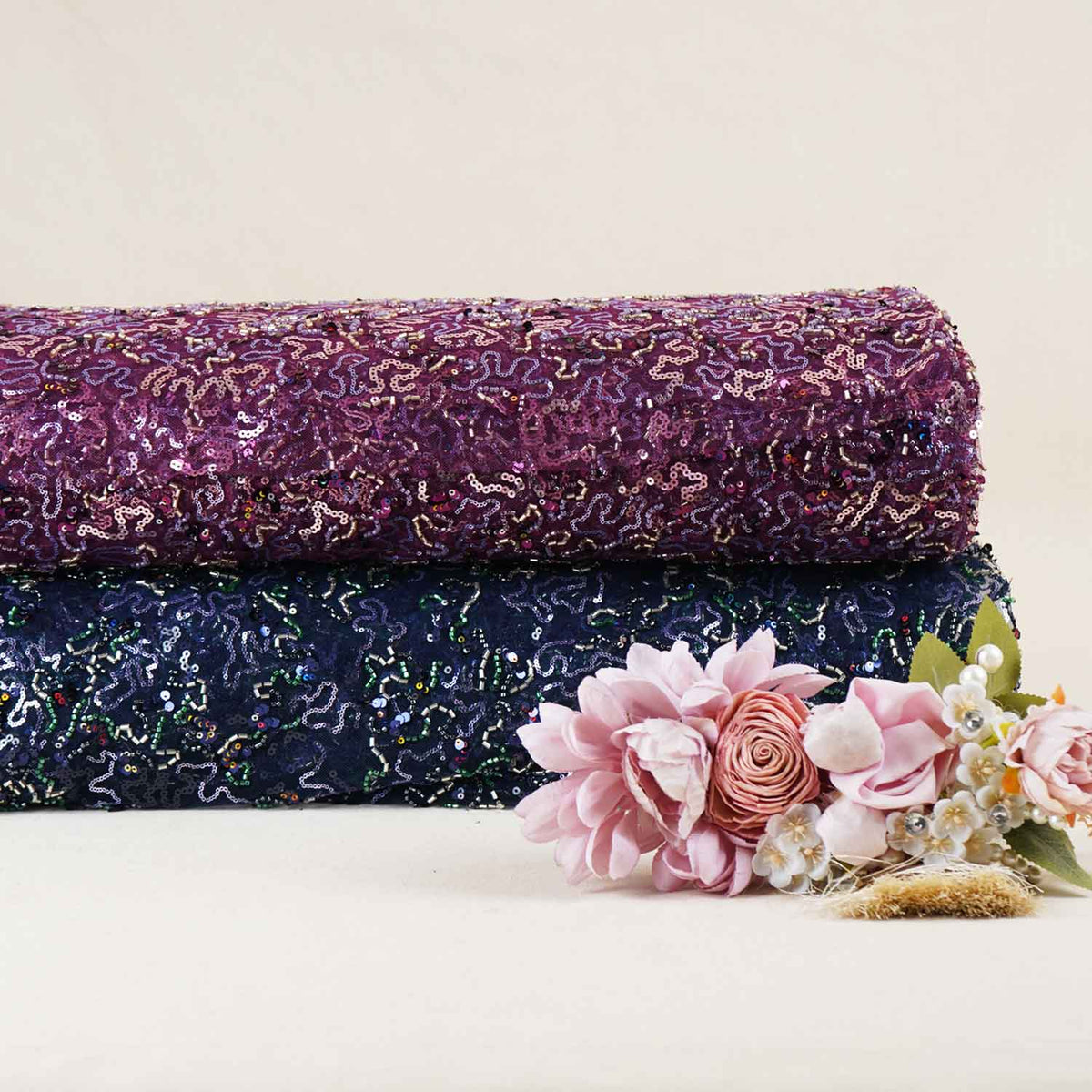 Purple Abstract Sequins Cut Dana Embroidery Net 15143 - TradeUNO