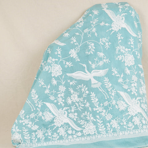 Blue with White Parsi Gara embroidery Mul Chanderi Fabric DC-29824