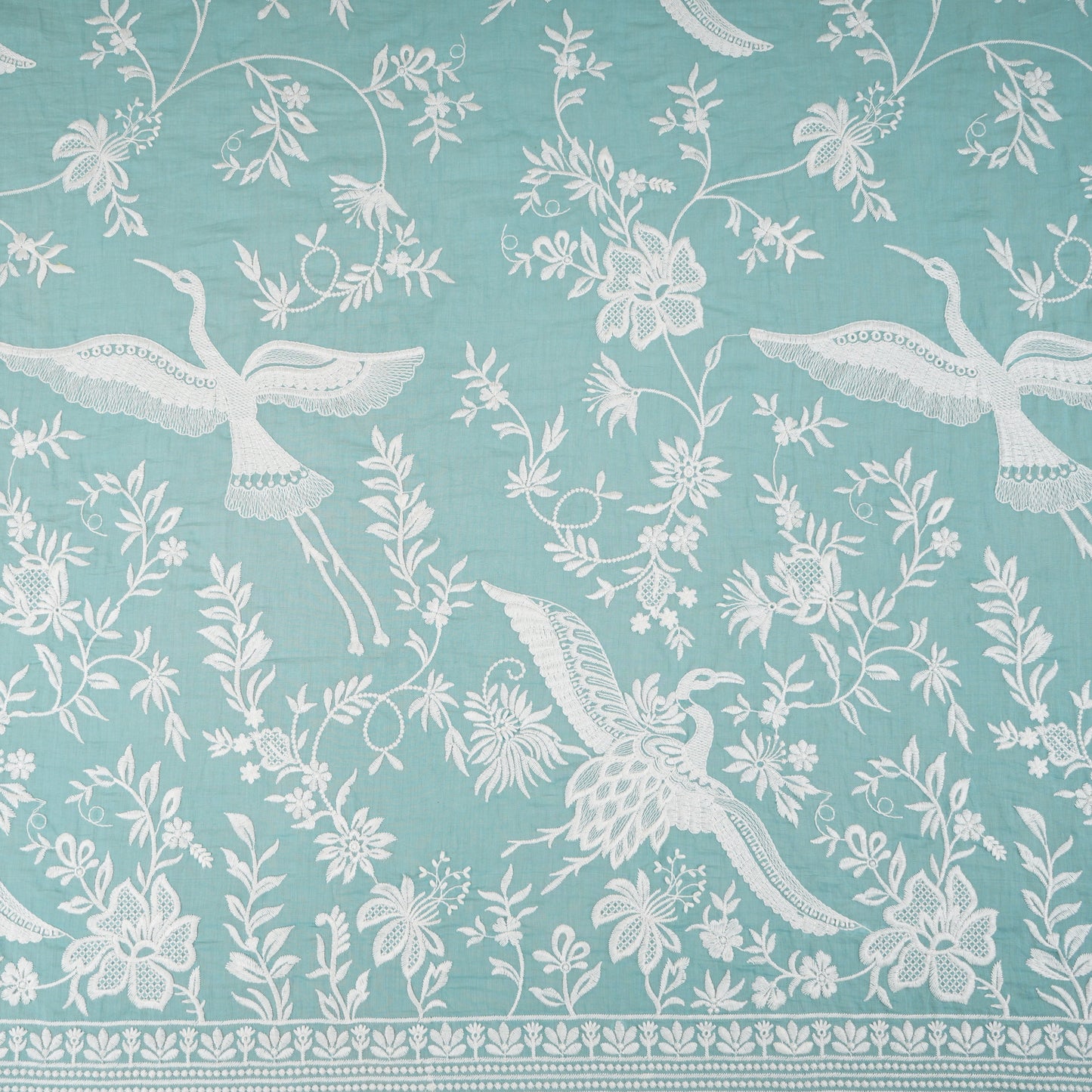 Blue with White Parsi Gara embroidery Mul Chanderi Fabric DC-29824 - TradeUNO