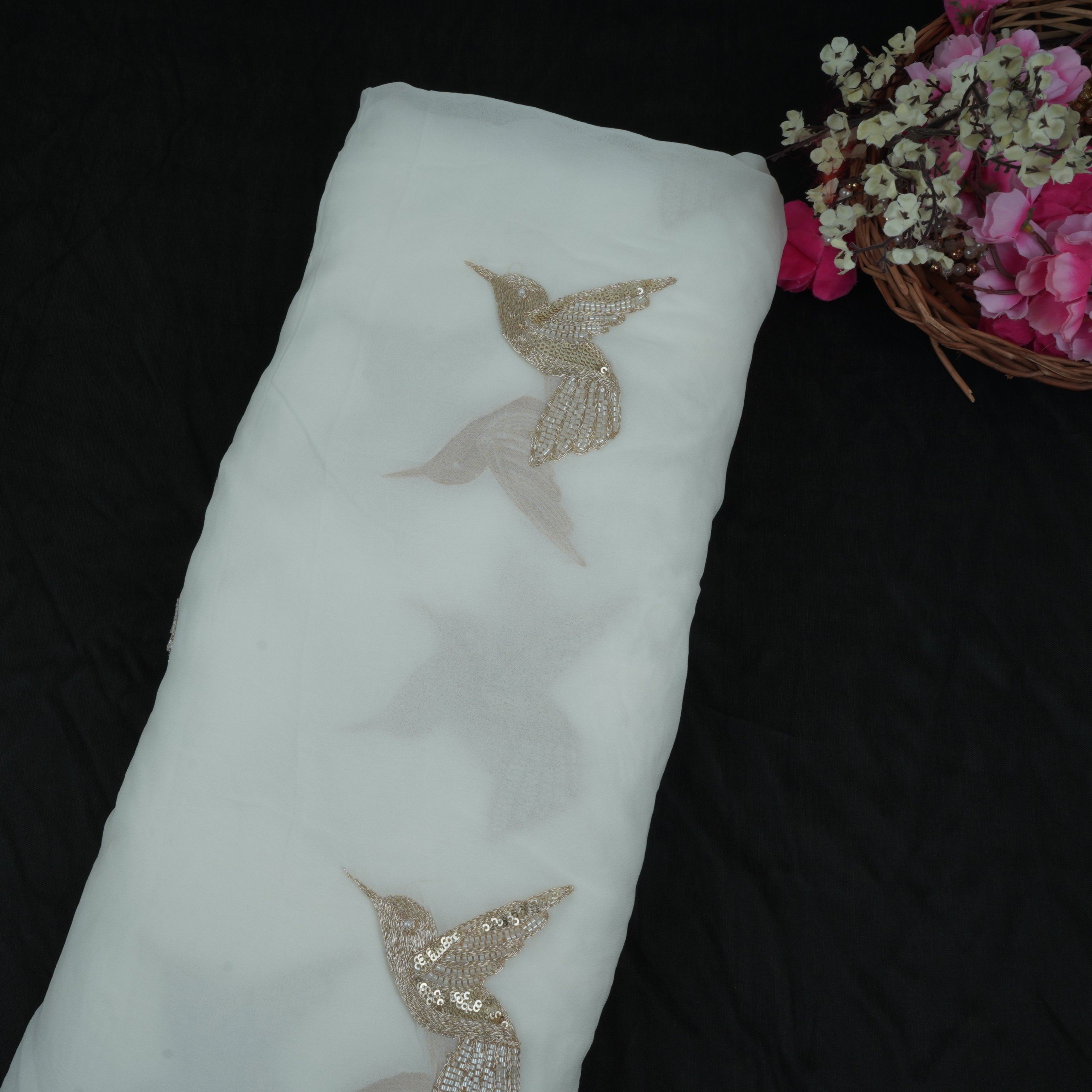 White Bird Zari sequin embroidery Georgette Fabric GTS-31267
