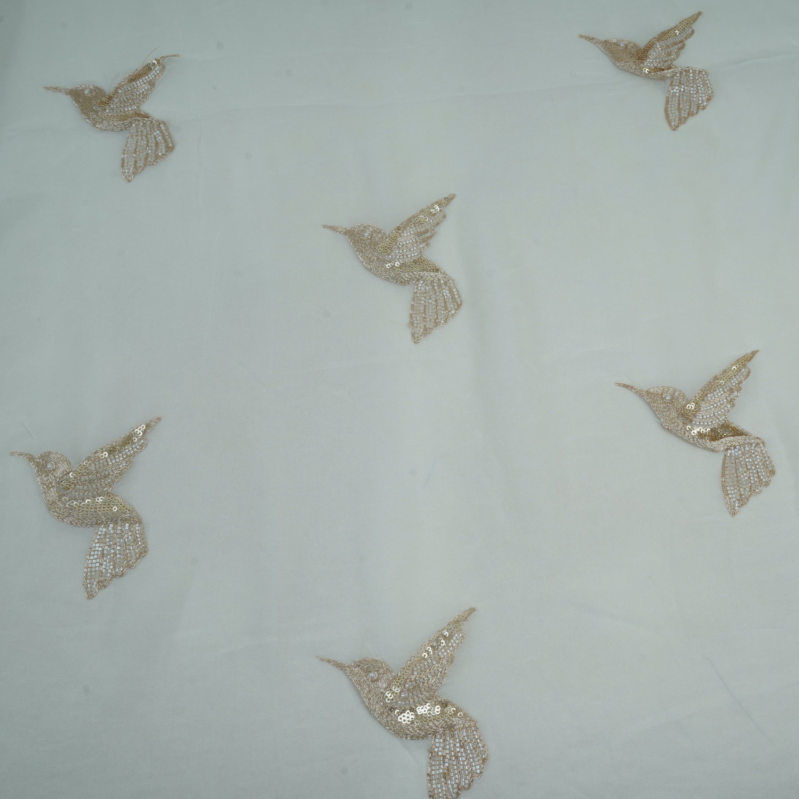 White Bird Zari sequin embroidery Georgette Fabric GTS-31267