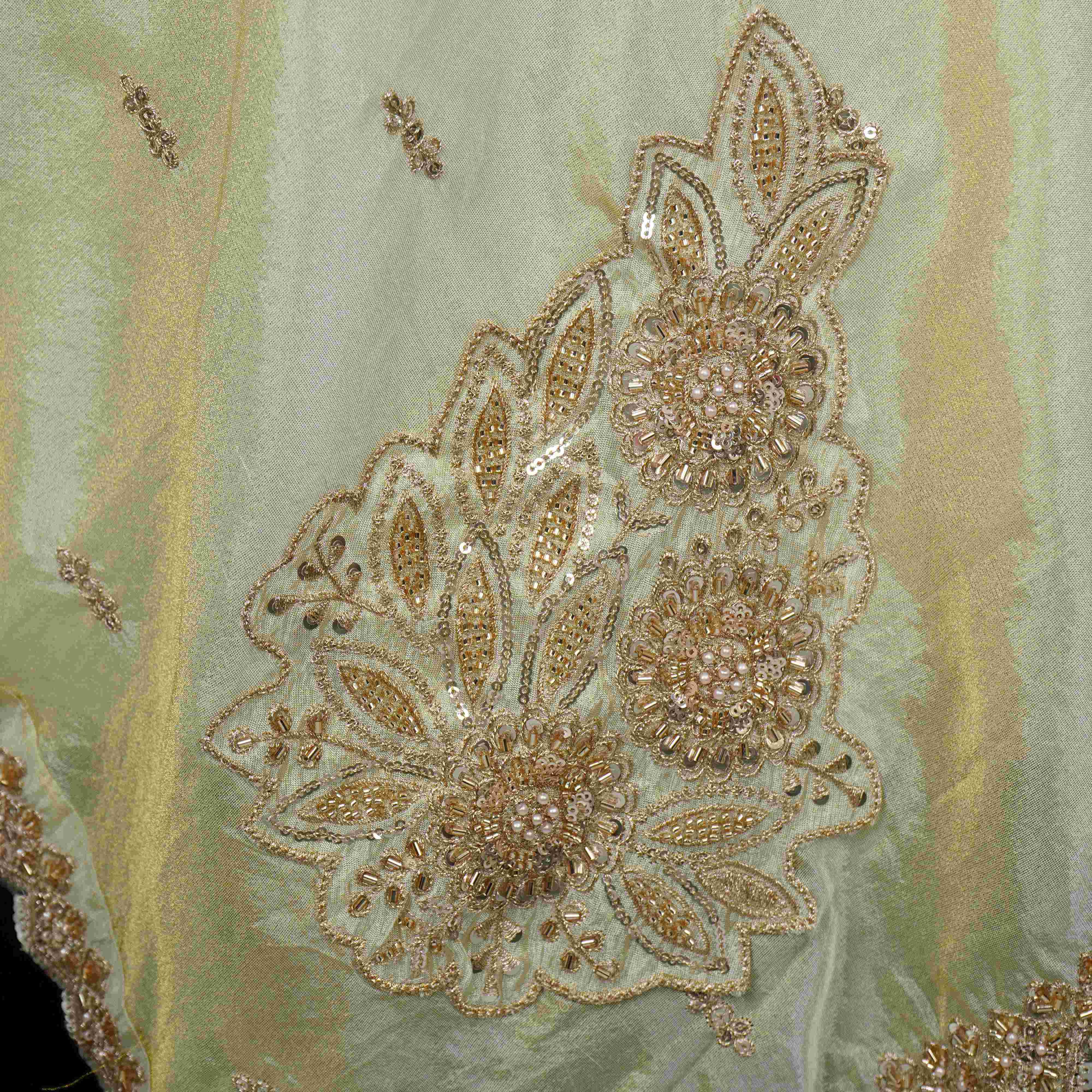 Golden thread cutdana embroidery Chanderi Dupatta SU-31044 - TradeUNO