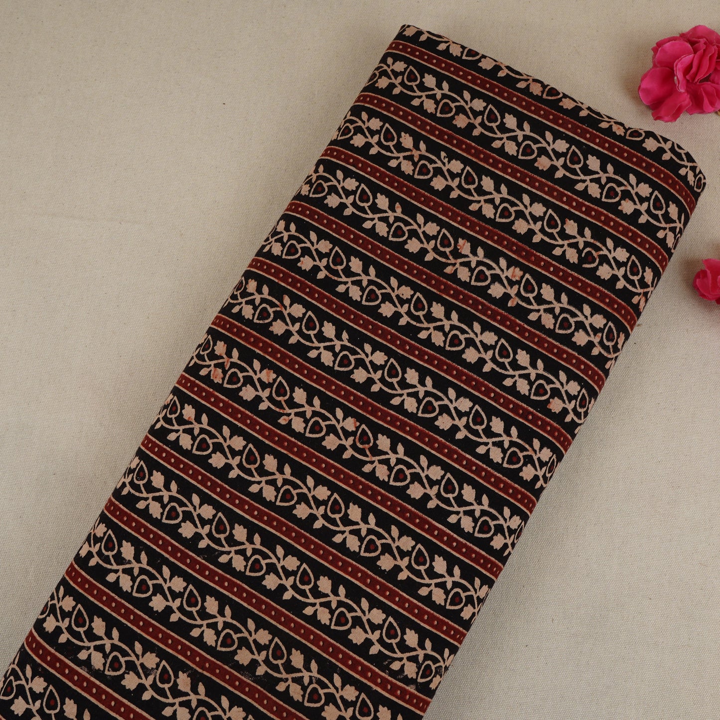 Black with Wine Ajrakh Print Cotton Fabric CH-29784