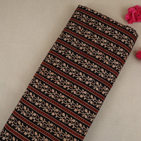 Black with Wine Ajrakh Print Cotton Fabric CH-29784