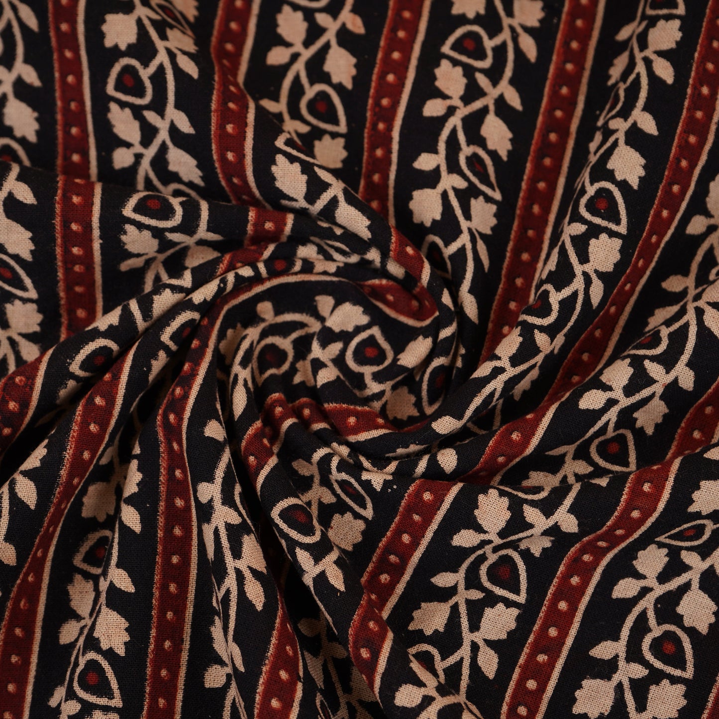 Black with Wine Ajrakh Print Cotton Fabric CH-29784