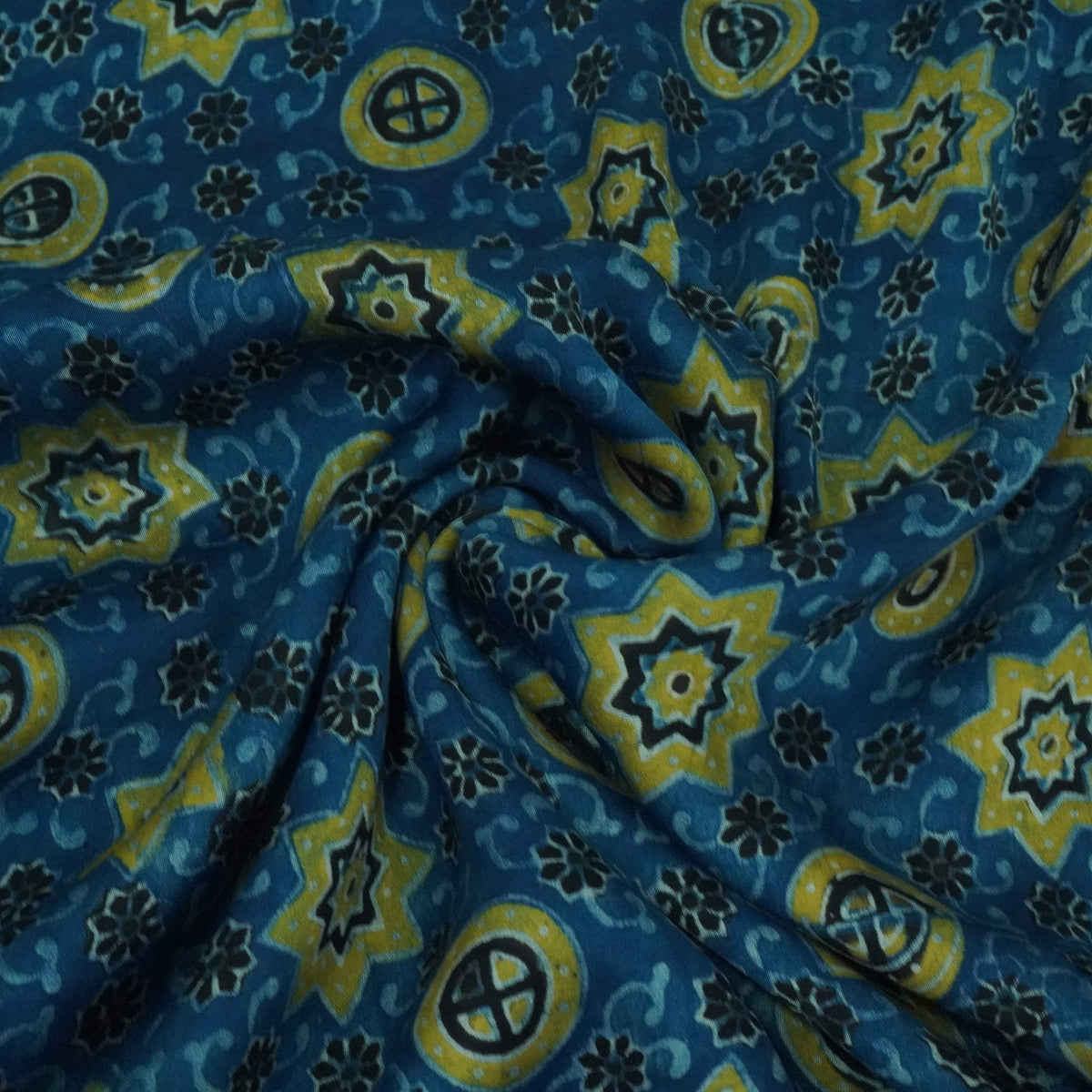 Navy Blue Ajrakh Modal Satin Fabric Modal Ajrakh IA-26908 – image 4 of 5