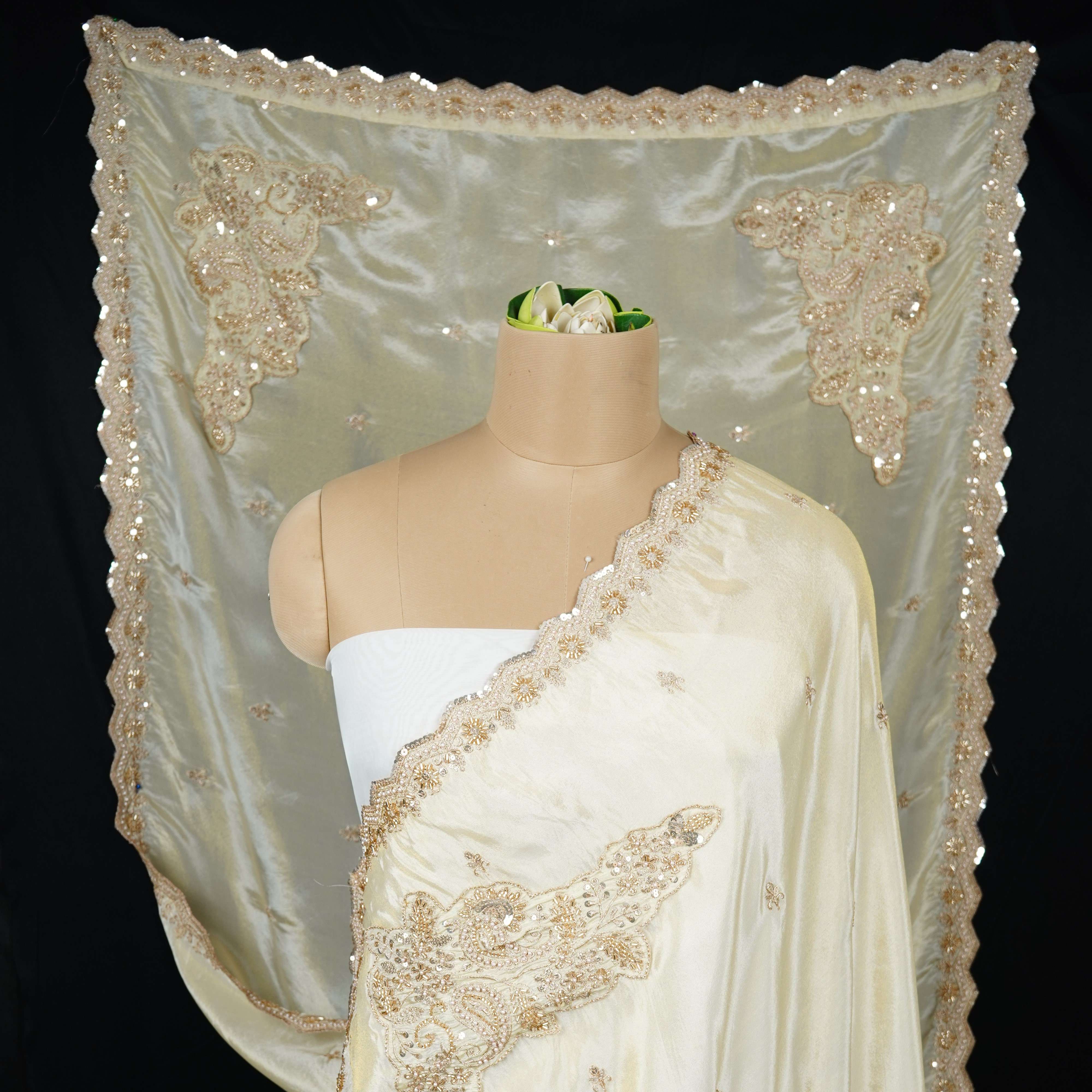 Golden thread cutdana embroidery Chanderi Dupatta SU-31048 - TradeUNO