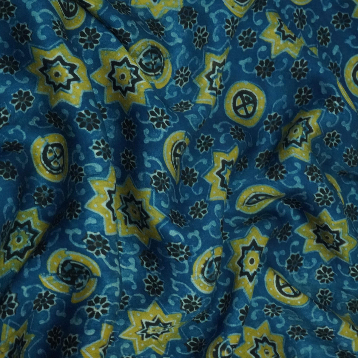Navy Blue Ajrakh Modal Satin Fabric Modal Ajrakh IA-26908 – image 3 of 5