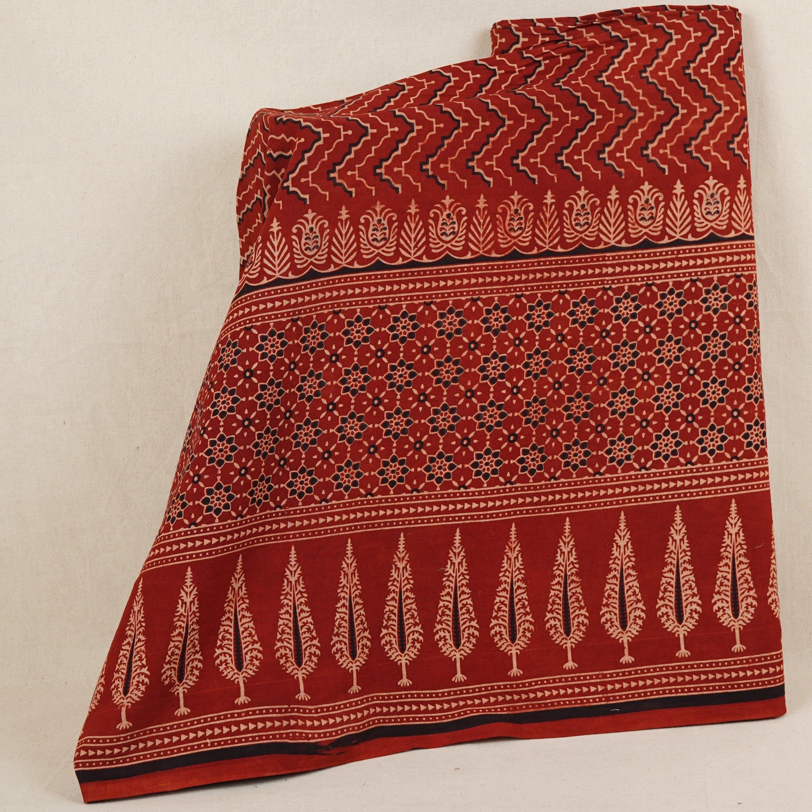 Red Ajrakh Print Cotton Fabric CH-29781 - TradeUNO