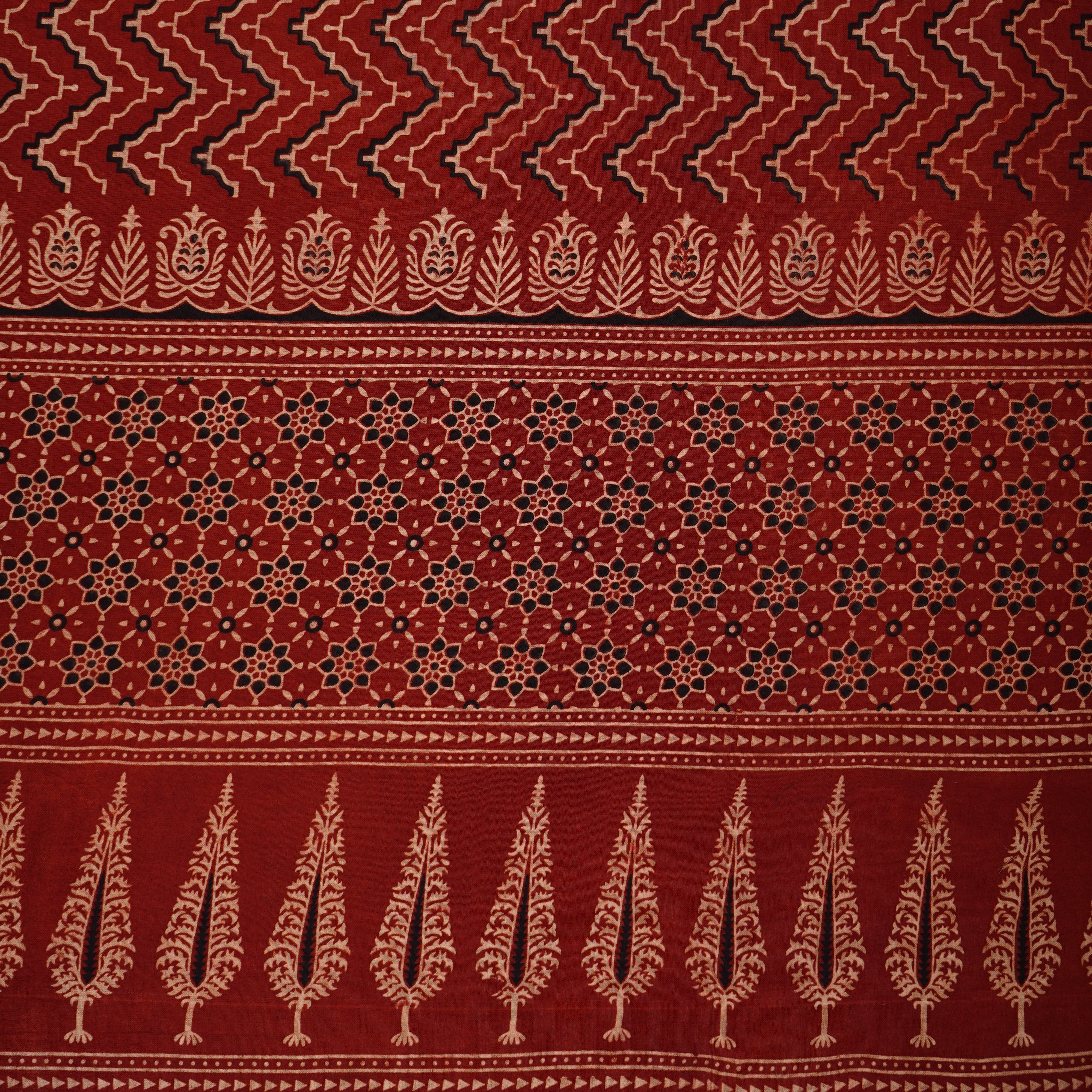 Red Ajrakh Print Cotton Fabric CH-29781 - TradeUNO