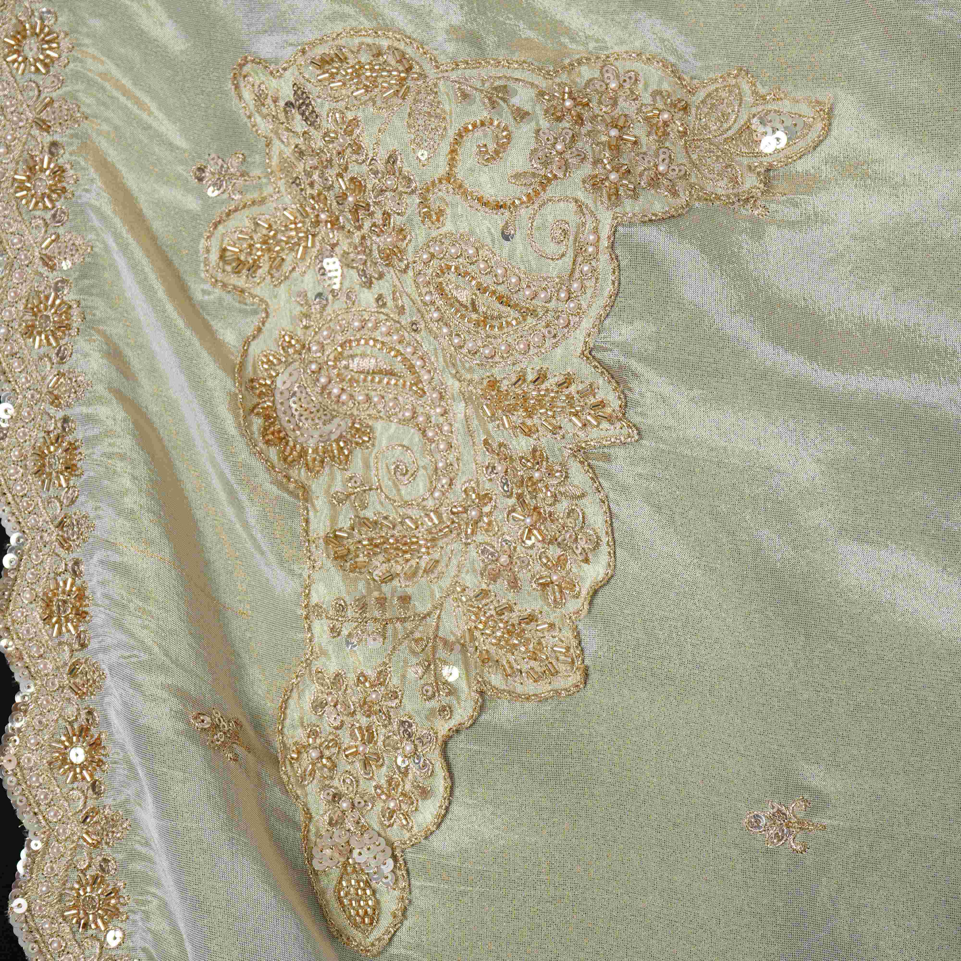 Golden thread cutdana embroidery Chanderi Dupatta SU-31048 - TradeUNO