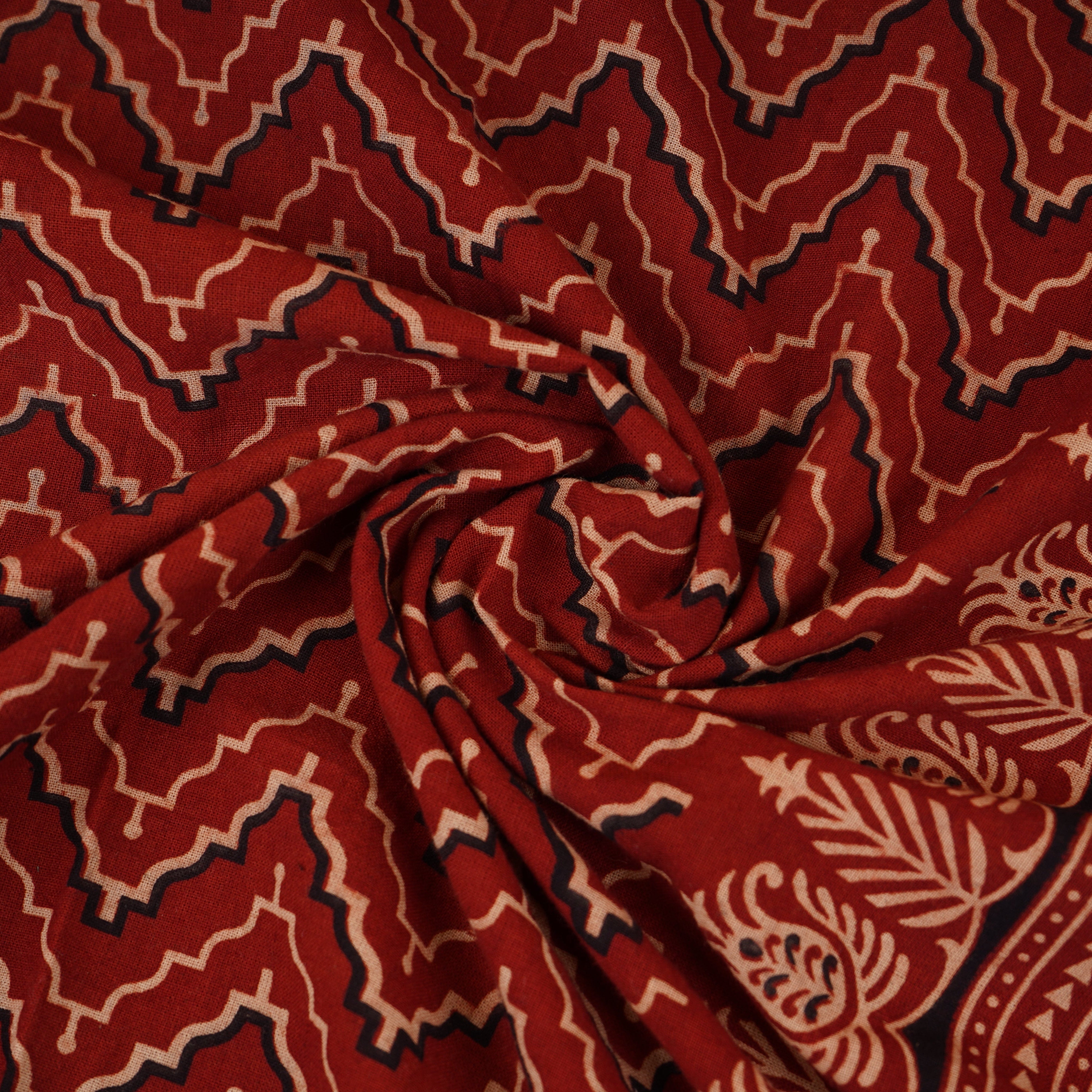 Red Ajrakh Print Cotton Fabric CH-29781 - TradeUNO