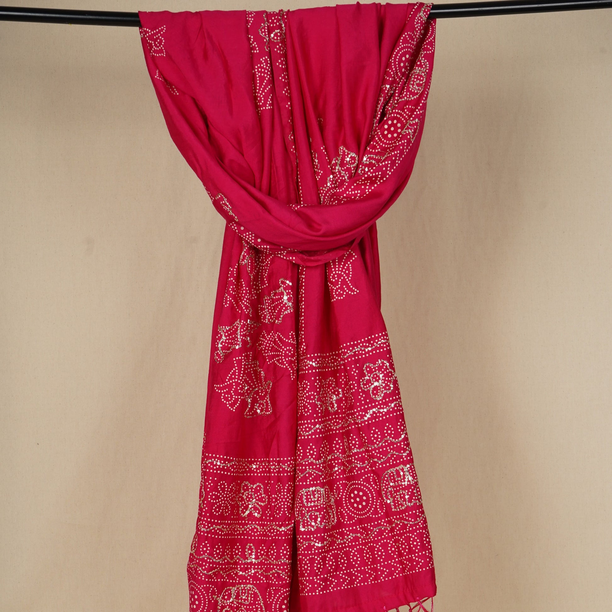 Magenta Buta Work with sequin embroidery Cotton Silk Dupatta