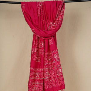 Magenta Buta Work with sequin embroidery Cotton Silk Dupatta