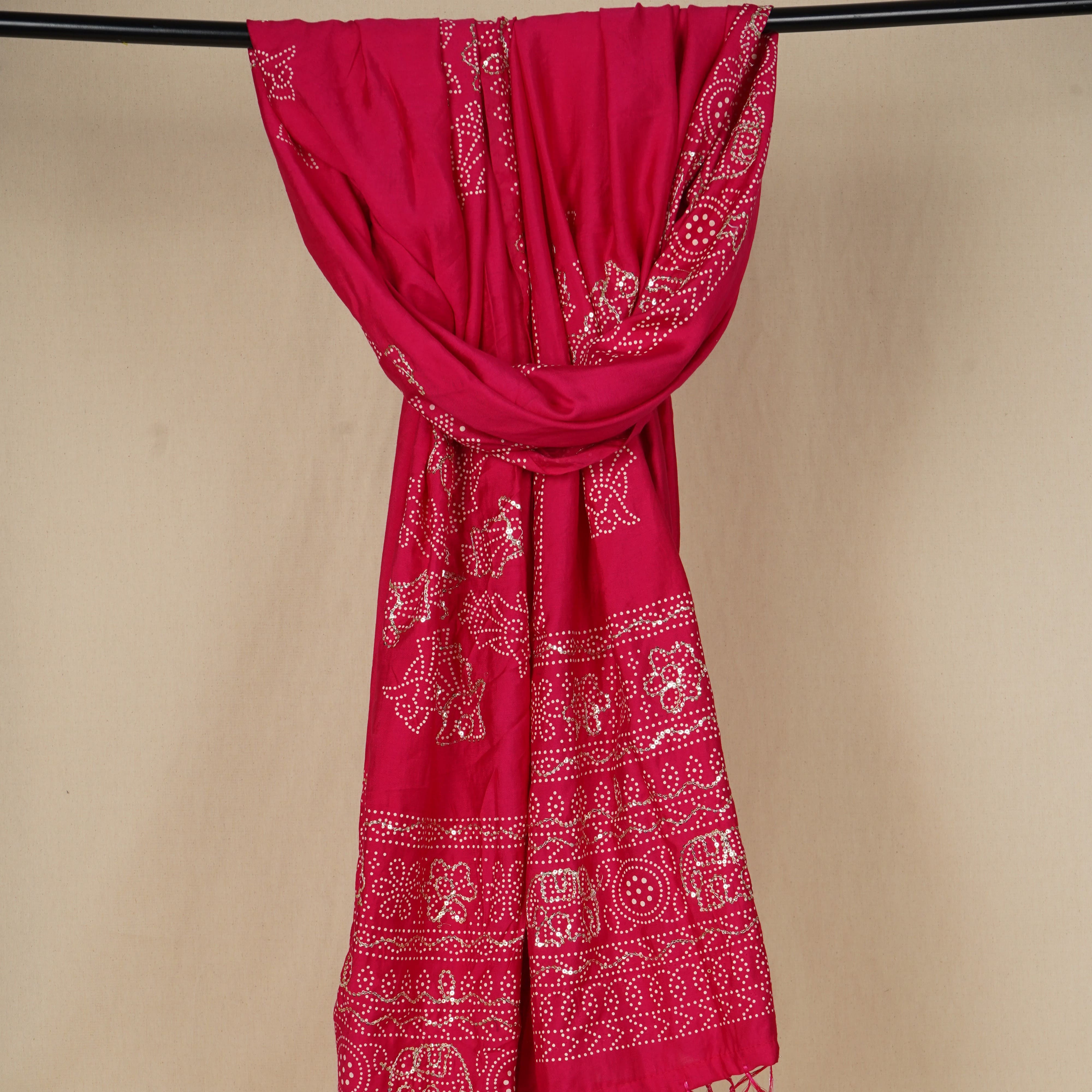Magenta Buta Work with sequin embroidery Cotton Silk Dupatta