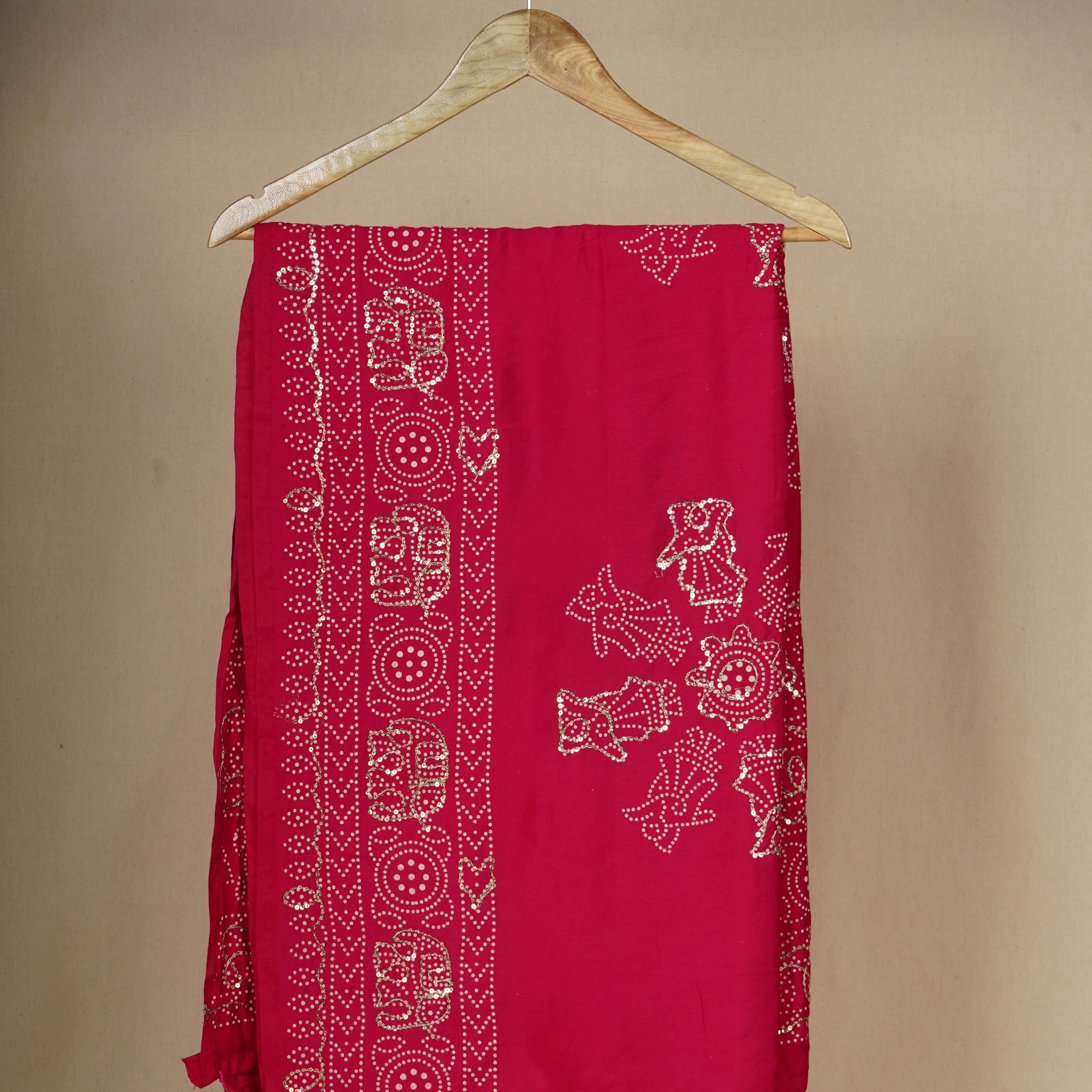 Magenta Buta Work with sequin embroidery Cotton Silk Dupatta