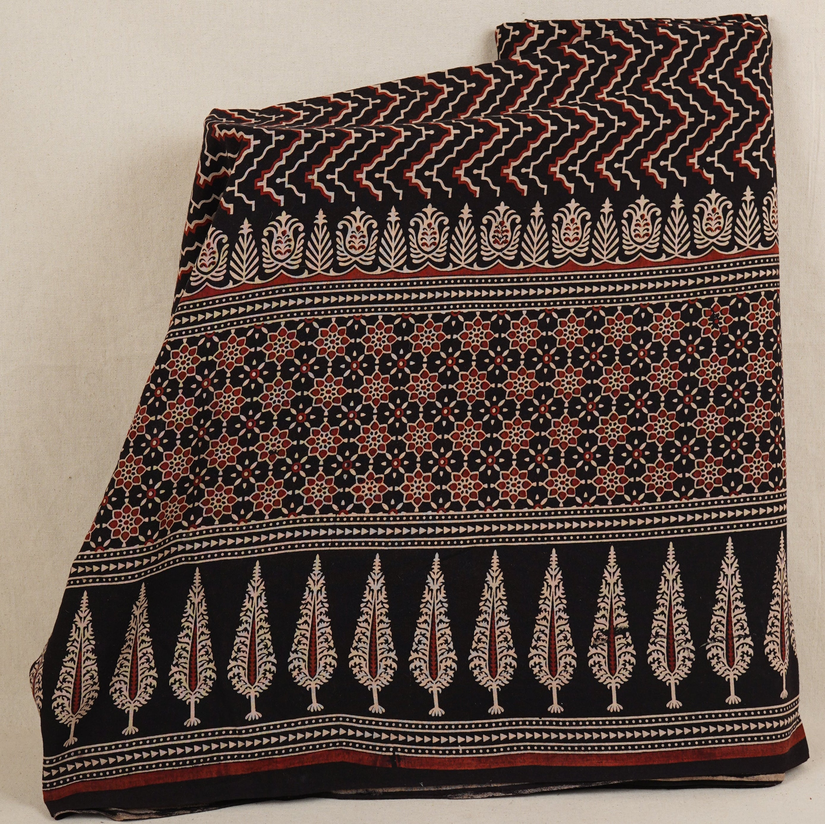 Black Ajrakh Print Cotton Fabric CH-29780 - TradeUNO