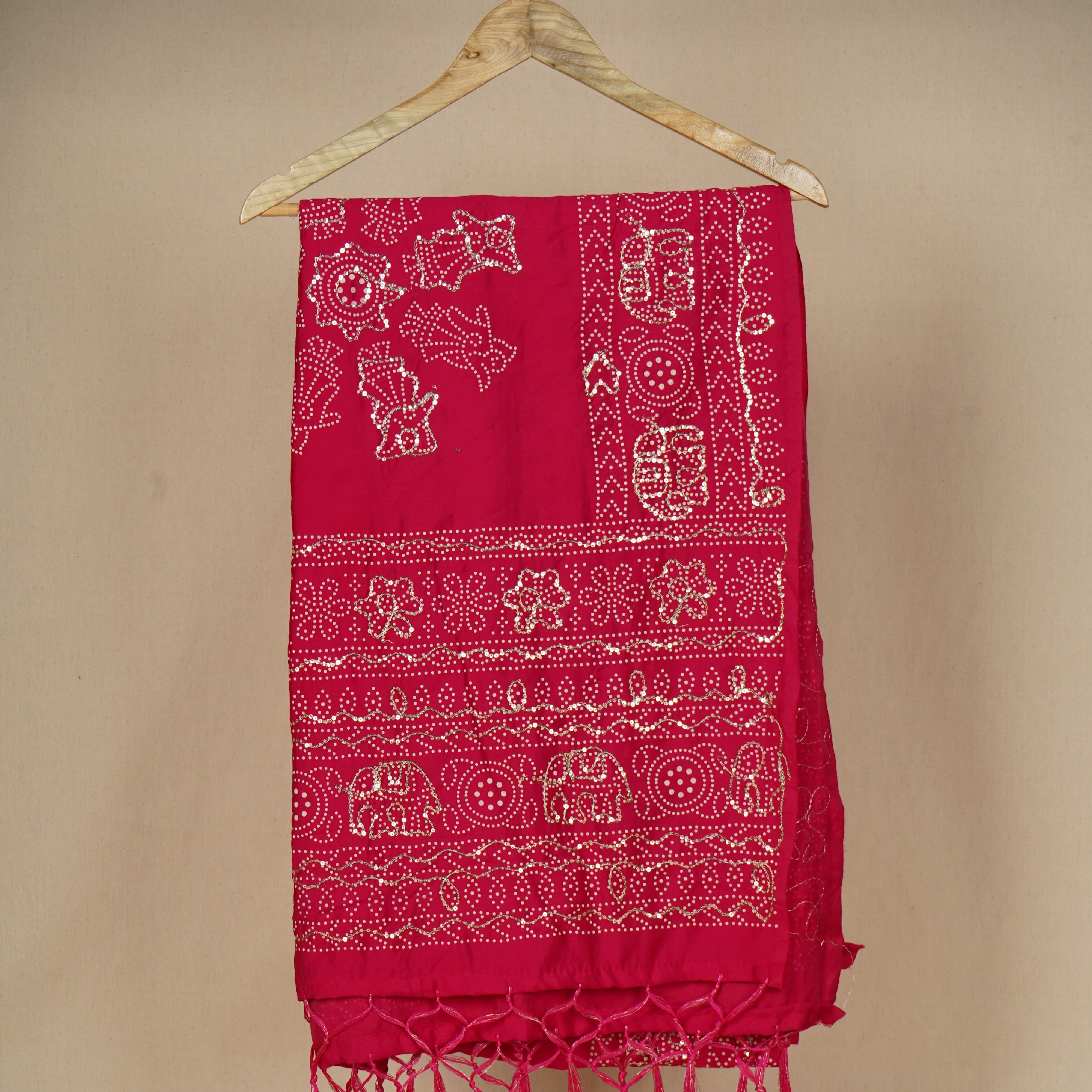 Magenta Buta Work with sequin embroidery Cotton Silk Dupatta
