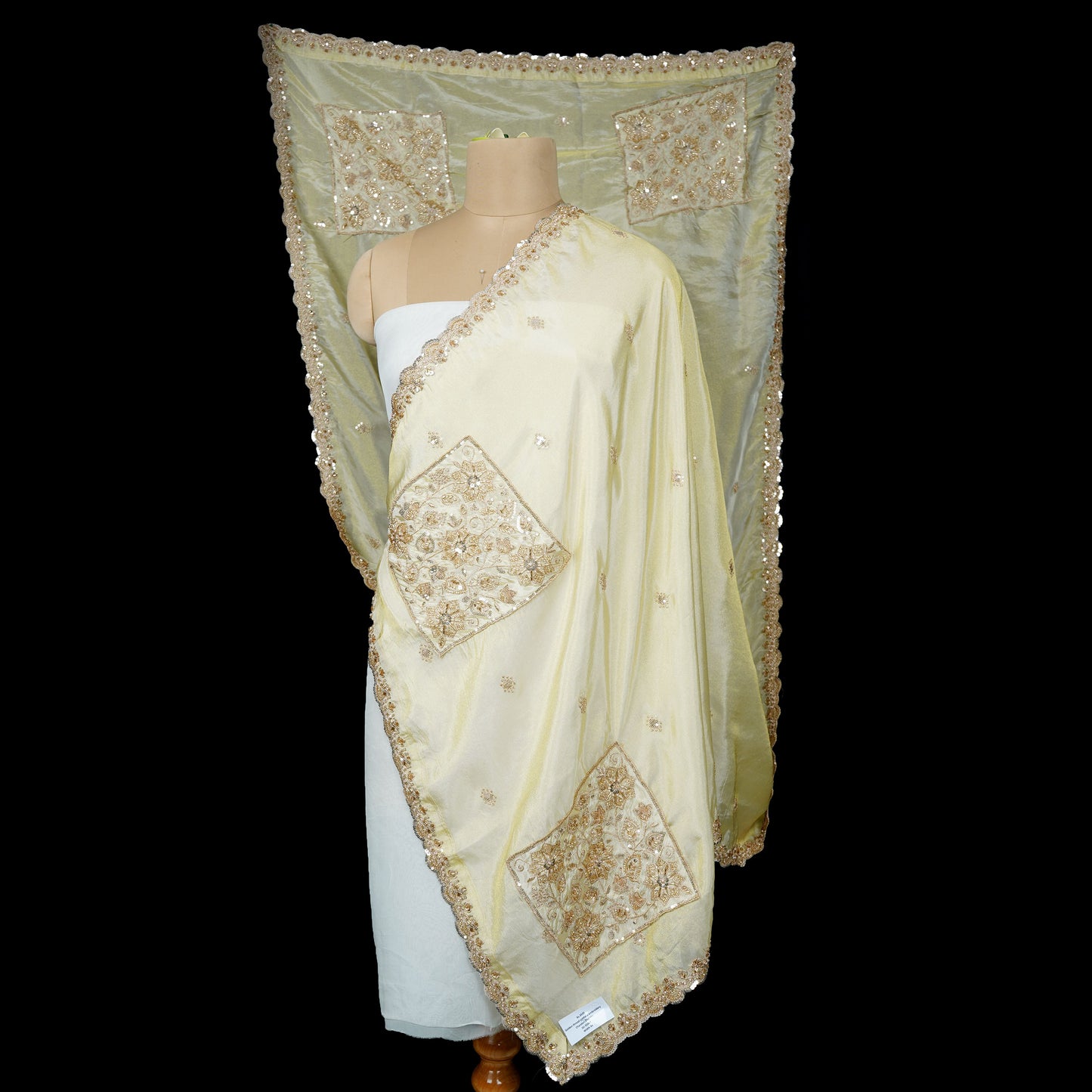 Golden thread cutdana embroidery Chanderi Dupatta SU-31047
