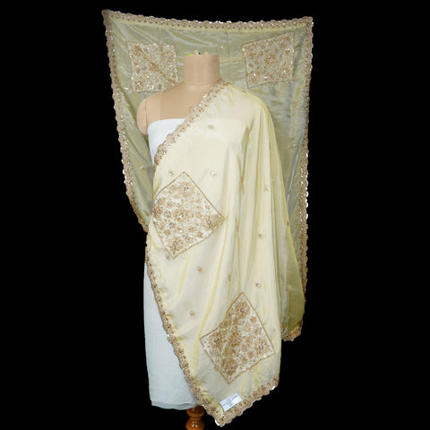 Golden thread cutdana embroidery Chanderi Dupatta SU-31047