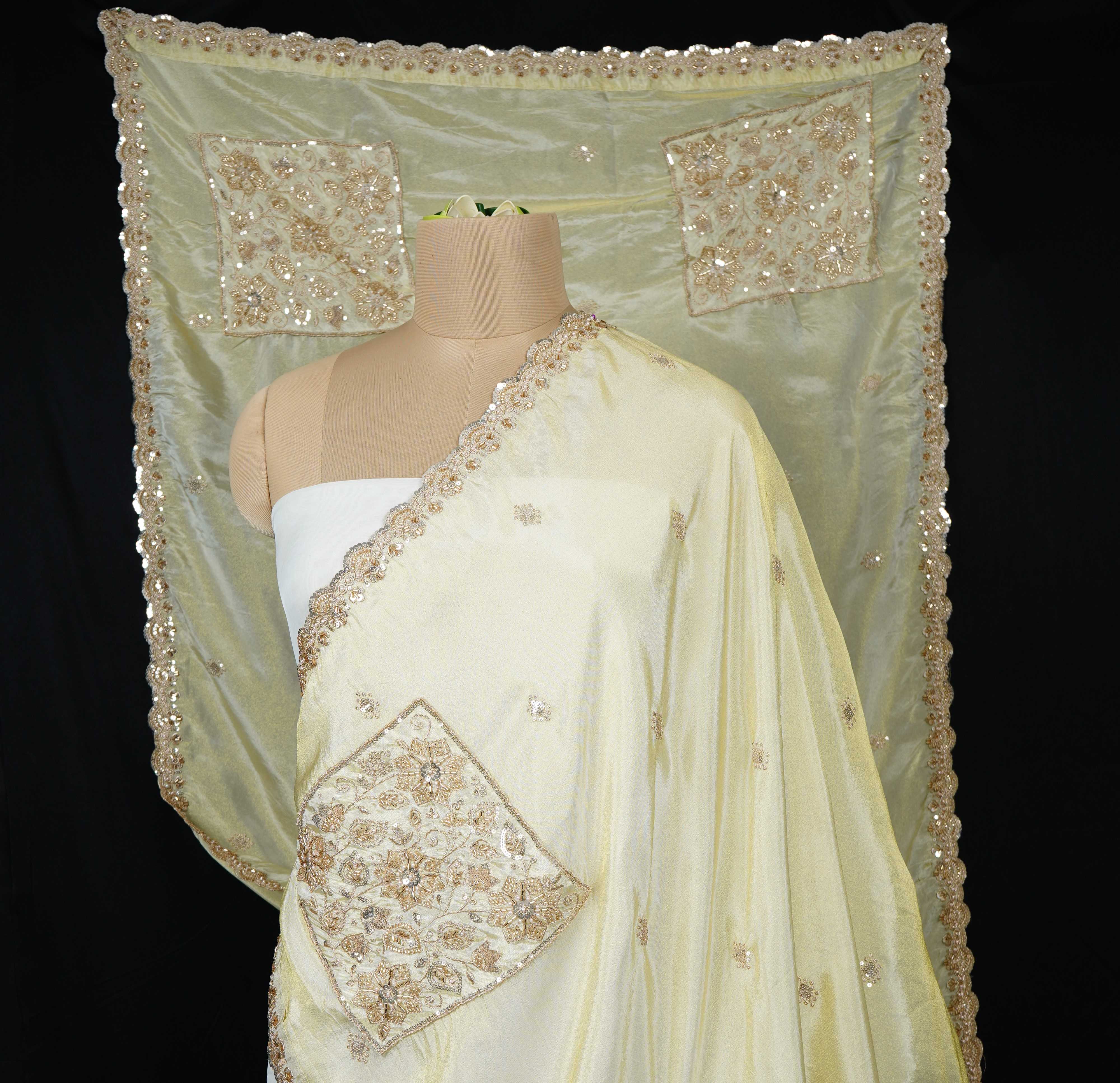 Golden thread cutdana embroidery Chanderi Dupatta SU-31047 - TradeUNO